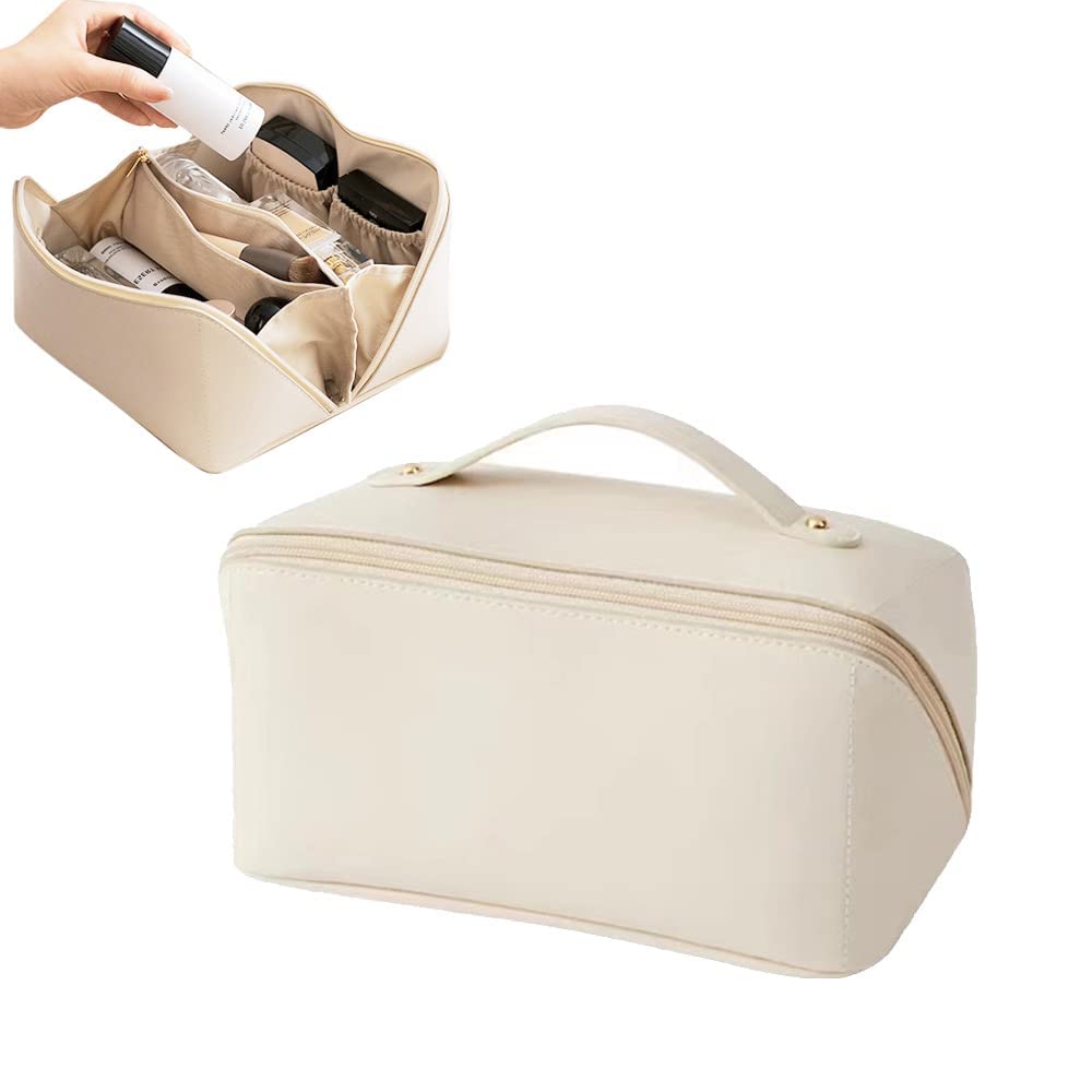 Large Capacity Travel Cosmetic Bag - Waterproof Portable Makeup Organizer Case for Women, Toiletry Storage Pouch with Multiple Compartments for Cosmetics, Jewelry & Travel Essentials (White) - Perfect for Vacation, Gym & Daily Use