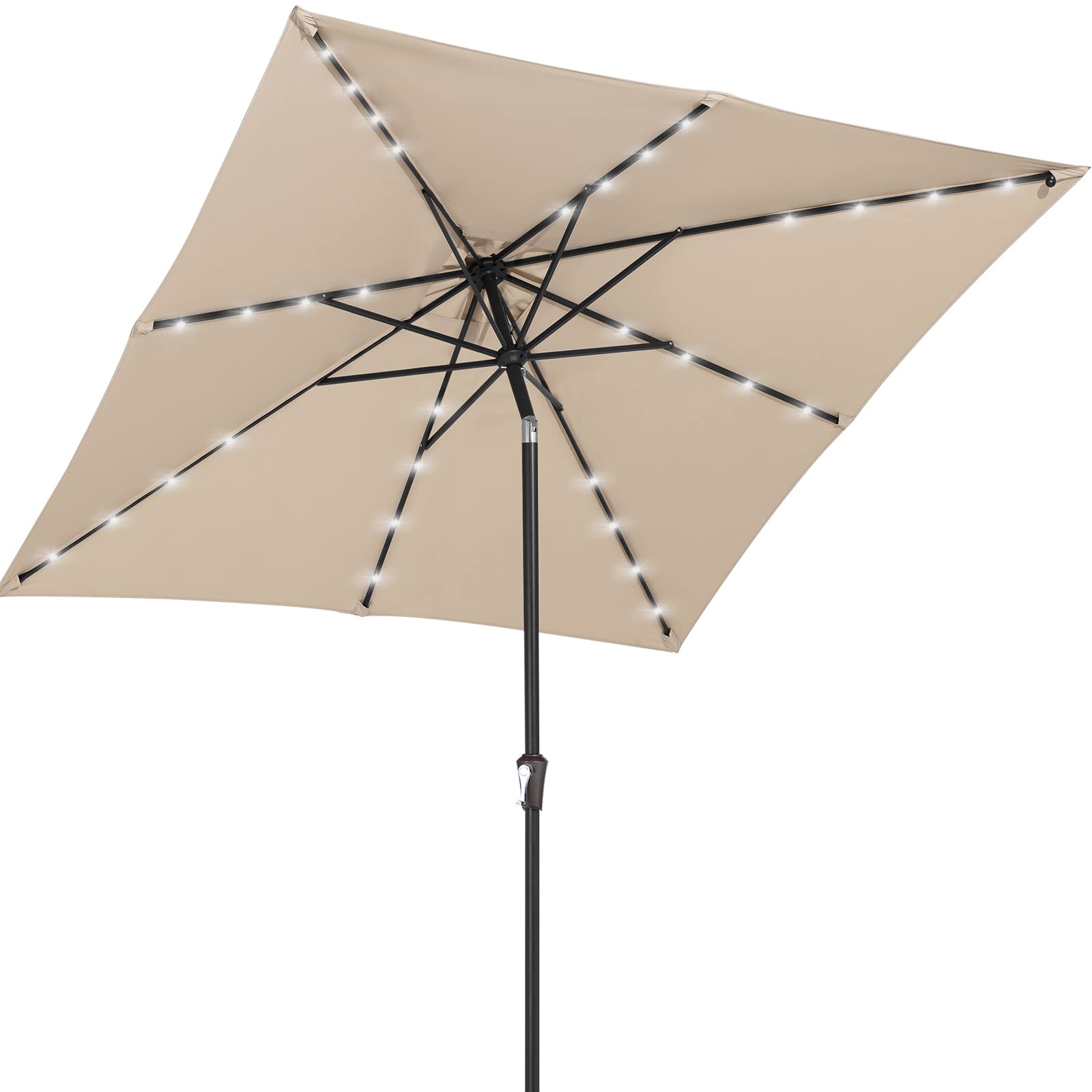 SERWALL 8.5x8.5FT Square Solar LED Patio Umbrella with Tilt Function - Waterproof Outdoor Table Umbrella for Poolside, Deck, Backyard & Garden (Beige) | Perfect for Summer BBQs, Beach Parties & Outdoor Dining