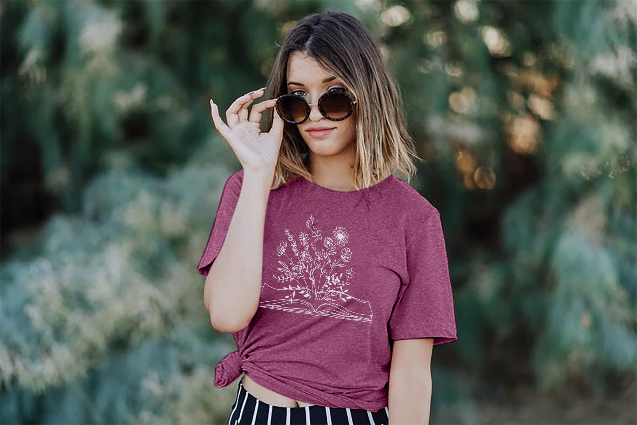 Funny Book Lovers T-Shirt for Women - Wildflowers & Reading Design - Cute Teacher Tee - Short Sleeve Cotton Top | Perfect Gift for Bookworms, Librarians & Educators