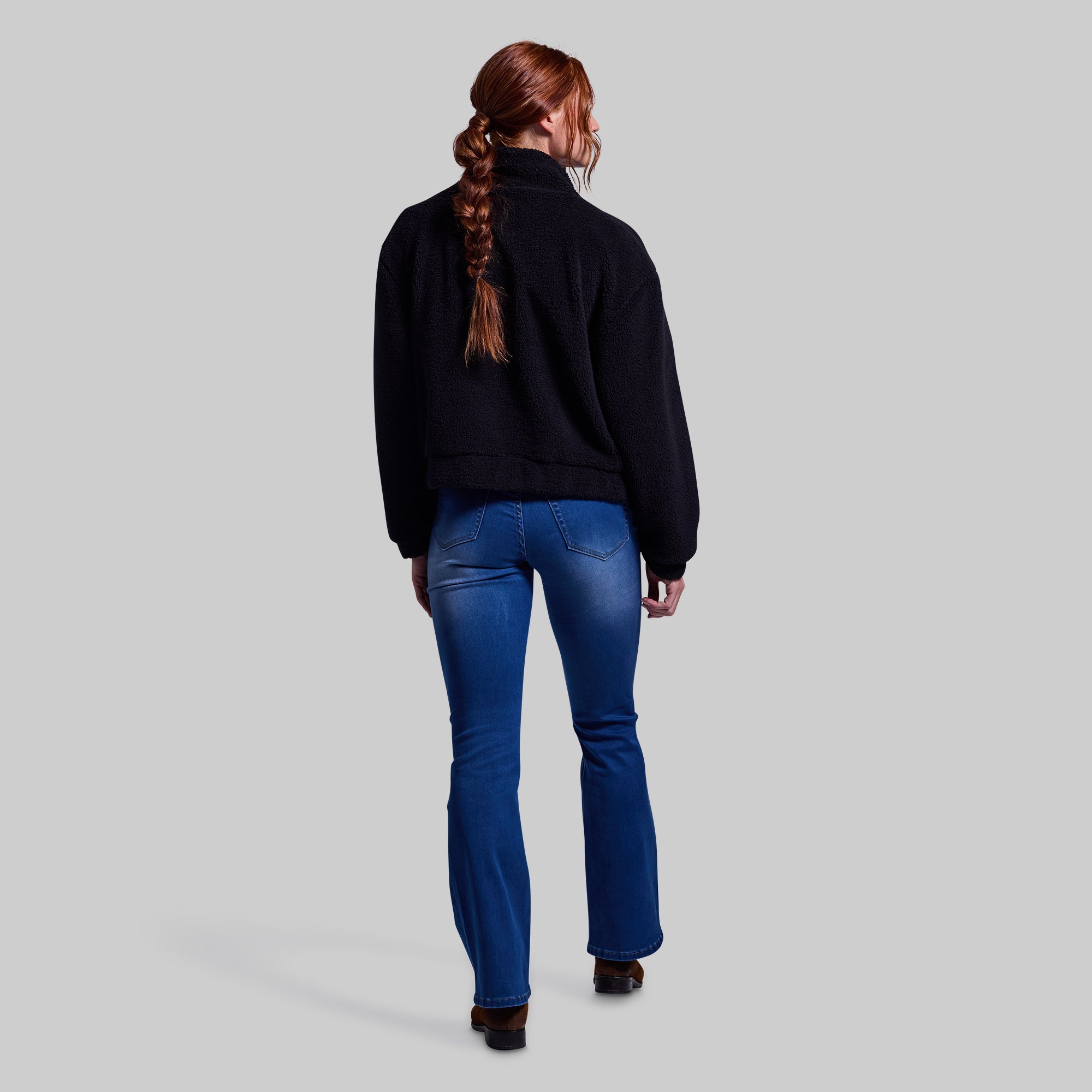Women's Black Cropped Fleece Jacket - Cozy Winter Outerwear for Casual Wear & Outdoor Activities | Perfect for Layering, Running Errands & Fall Fashion
