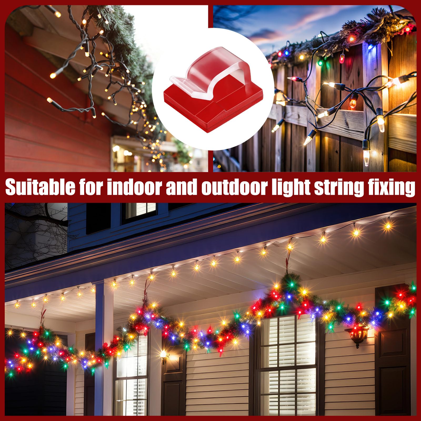 100 Pcs Adhesive Cable Clips - Heavy Duty Wire Holders & Light Hooks for Outdoor String Lights, Rope Management - Perfect for Home, Office, Garden & Party Decor Organization