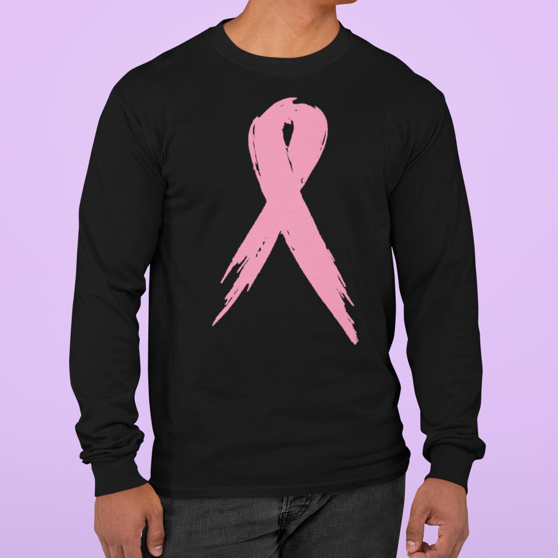 Pink Breast Cancer Awareness Ribbon Men's Long Sleeve Shirt - Support Cancer Research & Survivors - Perfect for Fundraisers, Walks & Awareness Events