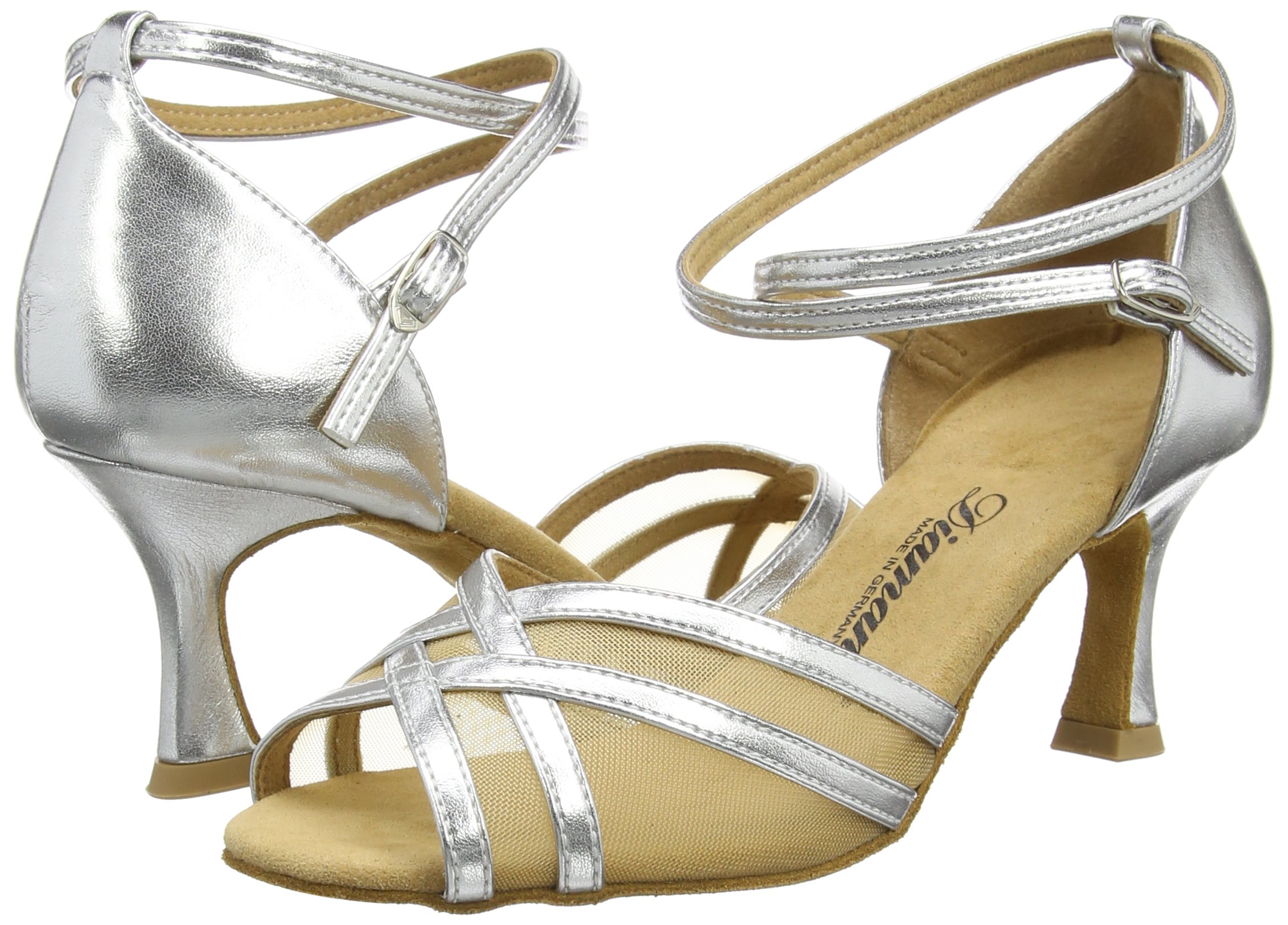 **Elegant Women's Ballroom Dance Shoes - Silver Glitter Heels Size 8.5 US | Comfortable Latin Salsa Tango Wedding Party Shoes for Women**    *(Perfect for dance competitions, social events, weddings, and performances - enhances grace and style on the dance floor!)*