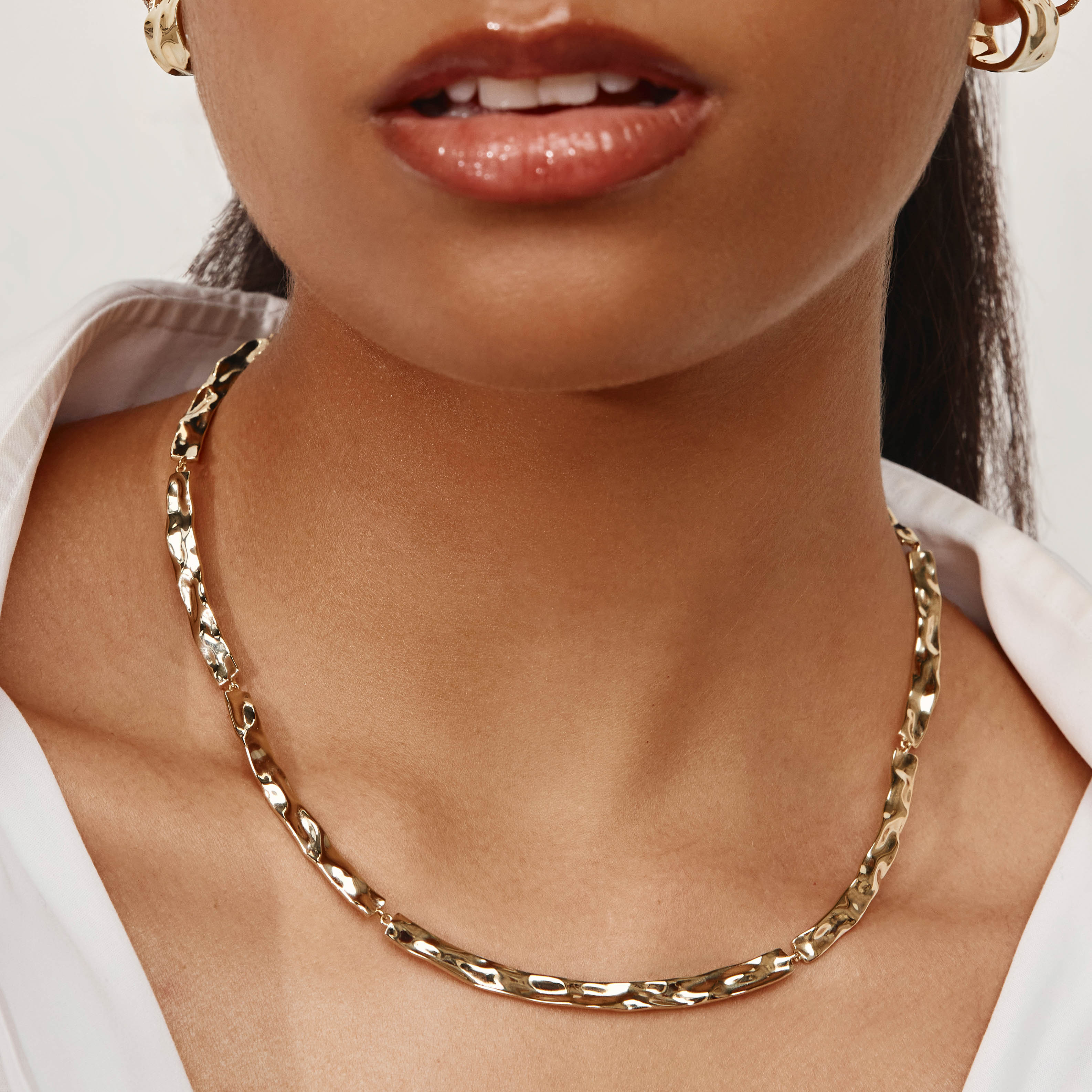 Organic Hammered Gold Plate Necklace - Handmade Boho Jewelry for Women, Perfect for Casual Wear & Special Occasions