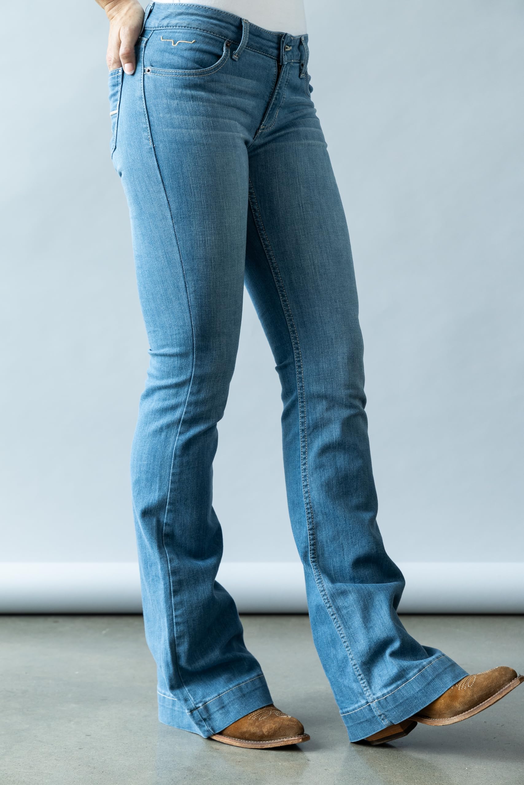 Kimes Ranch Women's Lola Soho Fade Western Jeans - Mid-Rise Wide Flare Leg Light Wash Tri-Blend Denim in Blue | Perfect for Casual Wear, Western Style Outfits & Everyday Comfort