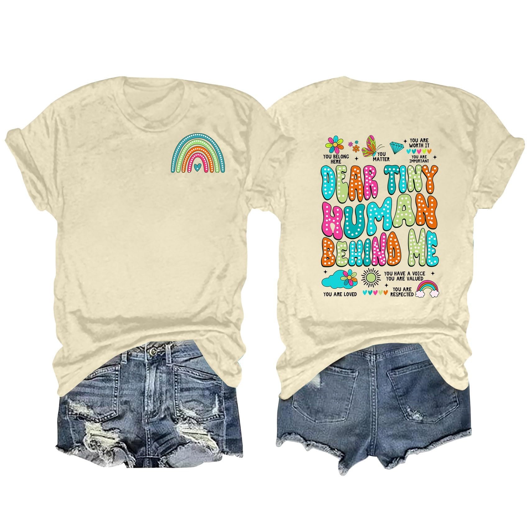 Funny Teacher T-Shirt for Women - Dear Tiny Human Behind Me Letter Print Teaching Top | Cute & Humorous Teacher Life Tee for Classroom, School, or Gifts