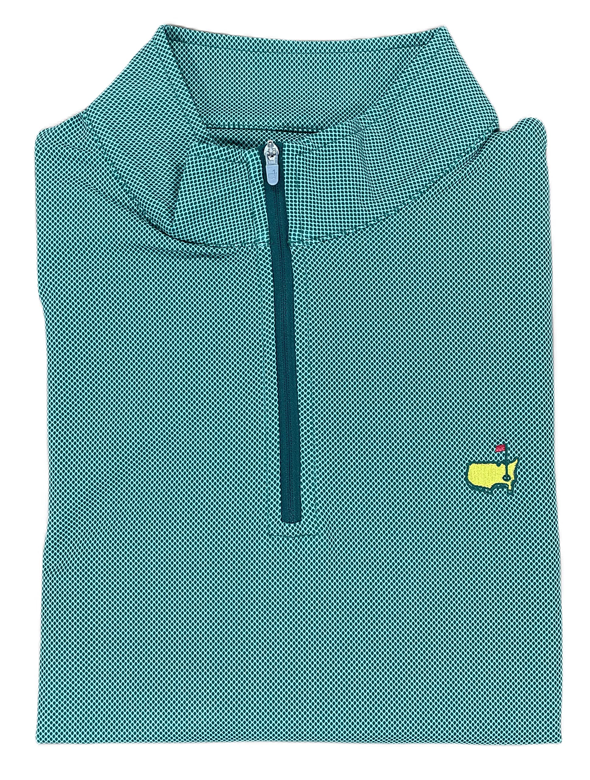Peter Millar 2022 Masters Men's Performance Golf Pullover - Breathable Birdseye Perth Tech Fabric 1/4 Zip Sweater in Green | Ideal for Golfing, Casual Wear & Outdoor Activities