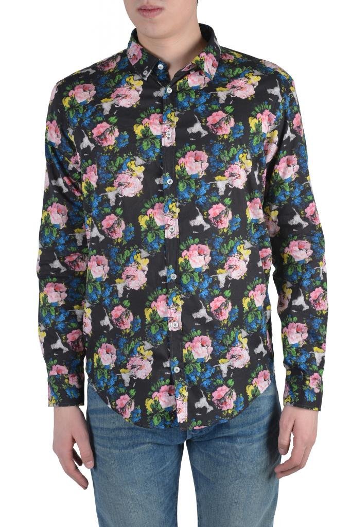 MSGM Men's Multi-Color Floral Print Long Sleeve Dress Shirt | Slim Fit Formal Business Shirt | Size US 15.5 IT 39 | Perfect for Office, Wedding & Special Occasions