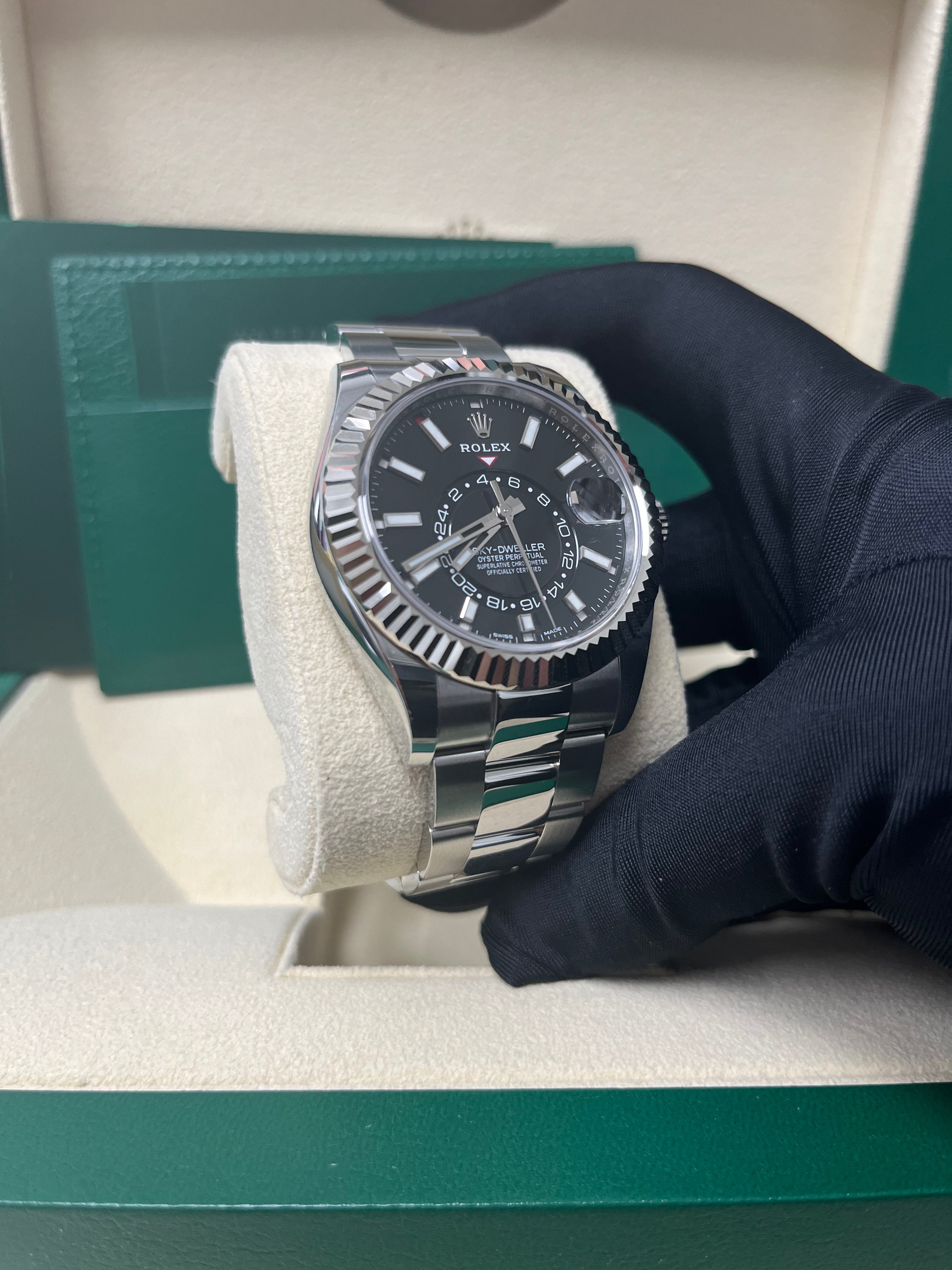 Rolex Sky-Dweller 18K White Gold 42mm Black Dial Stainless Steel Bracelet Ref. 326934 - Luxury Watch for Business Travel & Formal Occasions