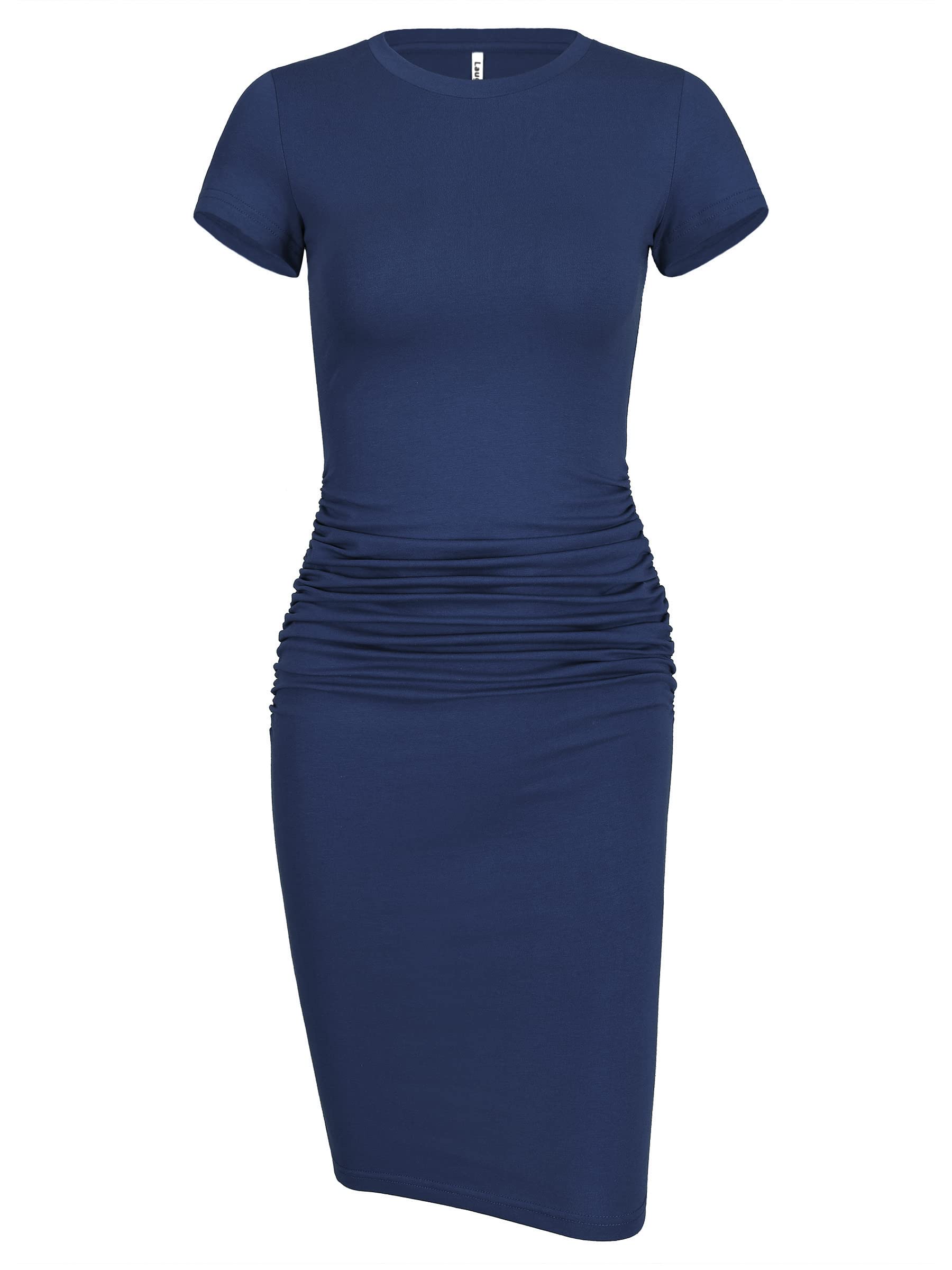 Laughido Women's Short Sleeve Ruched Bodycon Sundress - Knee Length T-Shirt Dress for Summer 2025 | Trendy Casual Outfit for Beach, Party & Date Night
