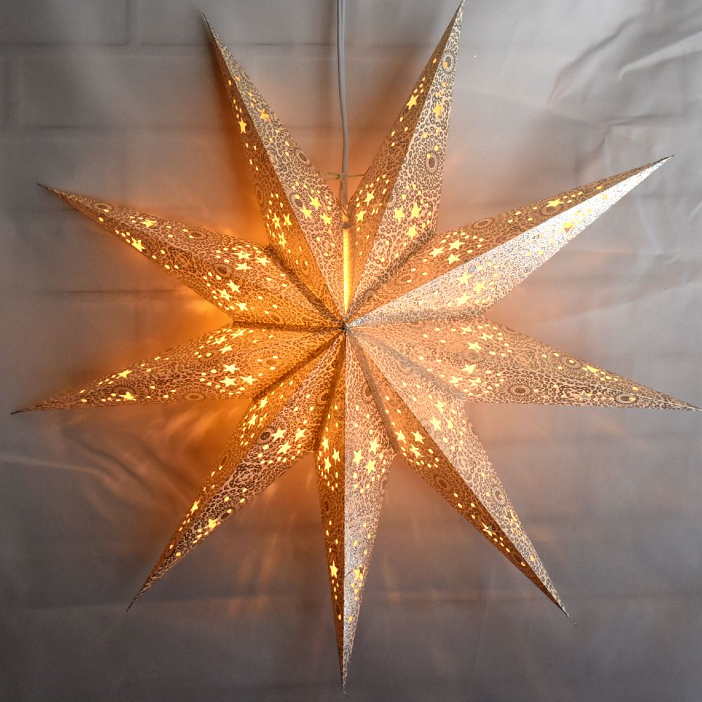 24-Point Silver Diamond Glitter Paper Star Lantern - Hanging Party Decor for Christmas, Wedding, Baby Shower & Home Decoration