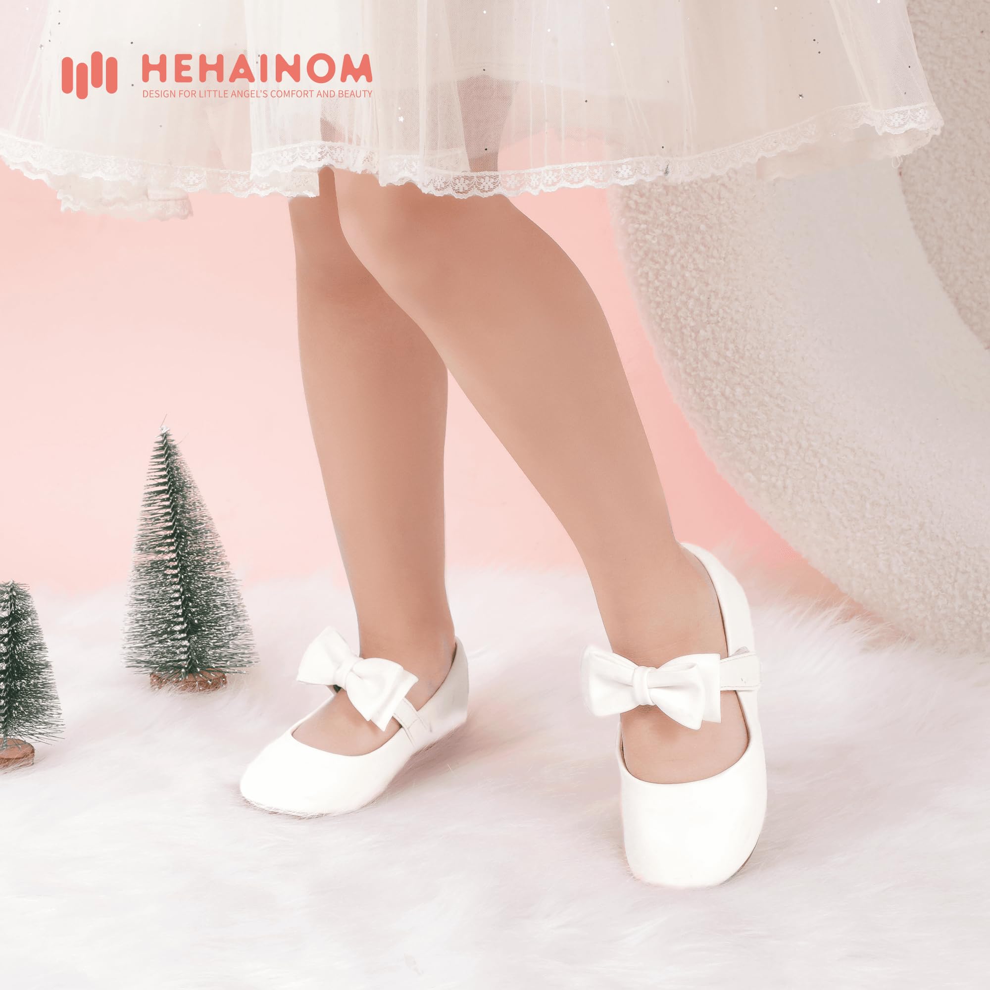 Hehainom Toddler Flower Girls Dress Shoes - Mary Jane Princess Ballet Flats with Bow & Pearls for Wedding, Party, School | Comfortable Formal Shoes for Special Occasions