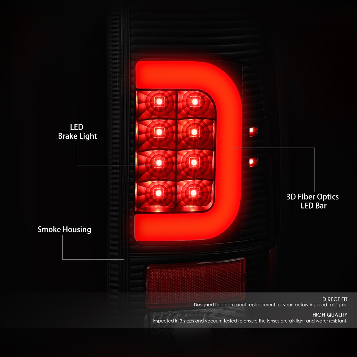 Auto Dynasty Black Housing Smoked Lens Red 3D LED Tail Lights + Dual Row 3rd Brake Light for Ford F150-F550 Pickup Trucks - Enhanced Visibility & Style Upgrade