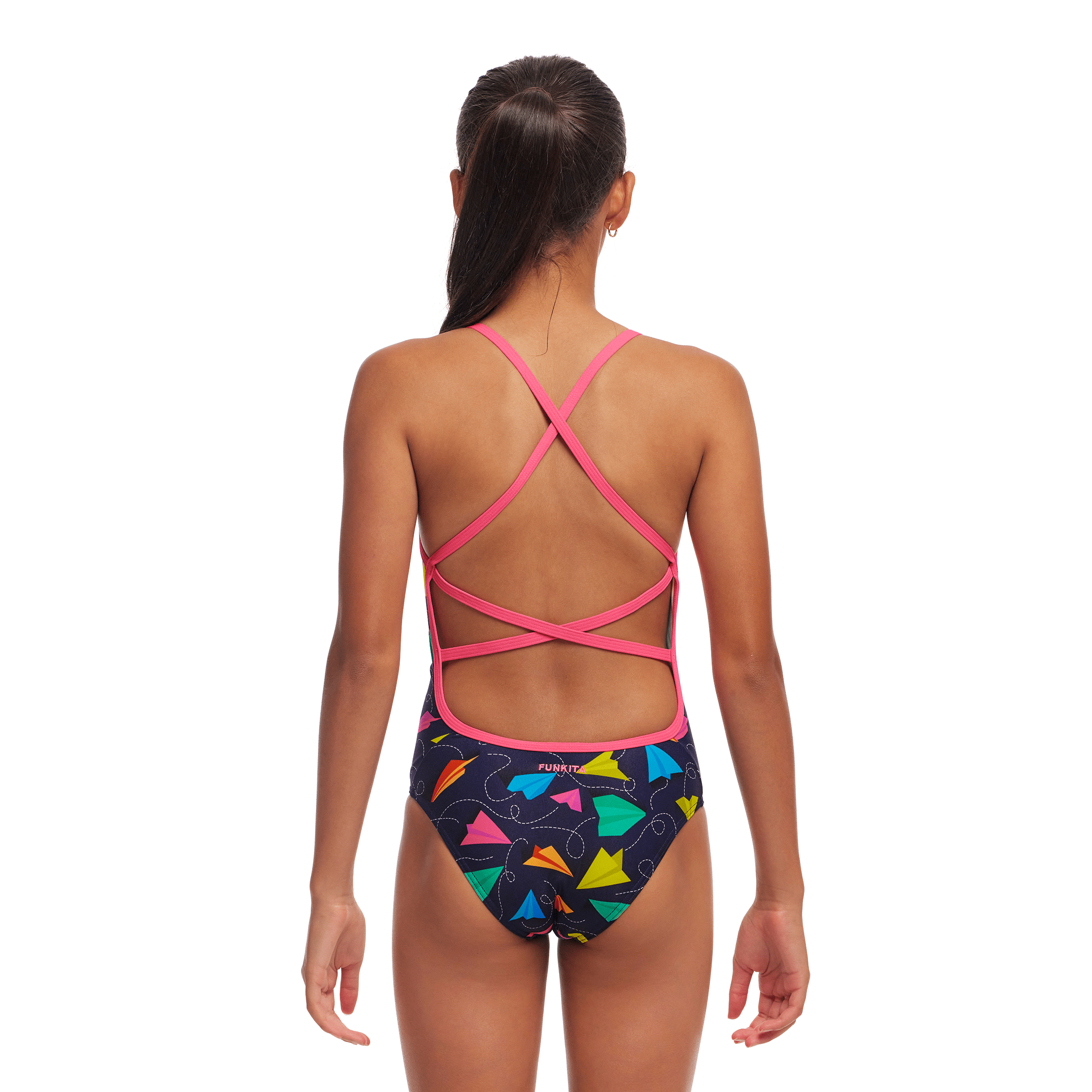 Funkita Fly Bye Strapped In Girls Swimsuit - Stylish & Comfortable One-Piece Bathing Suit for Kids - Perfect for Swimming Lessons, Beach Vacations & Pool Parties