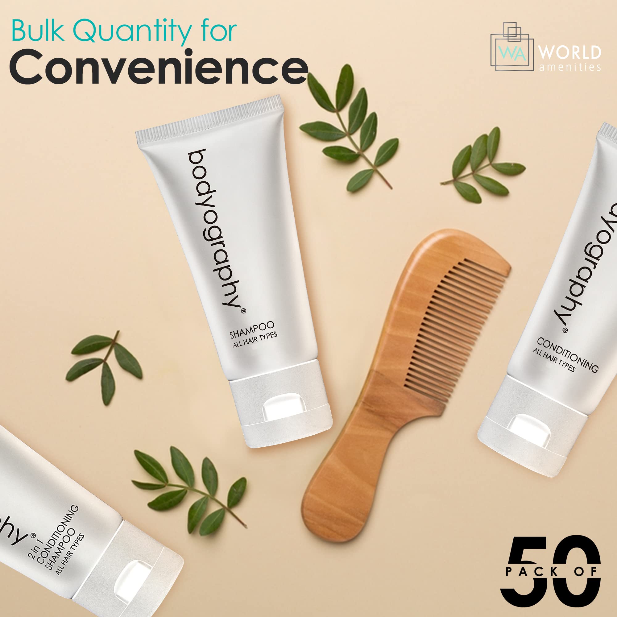 Bodyography Blanc Bulk Shampoo - 50 Count Travel Size (1.4oz Each) | Vanilla White Tea Scent | Eco-Friendly Recyclable Flip-Top Tubes | Perfect for Hotels, Gyms, Travel & Sample Kits