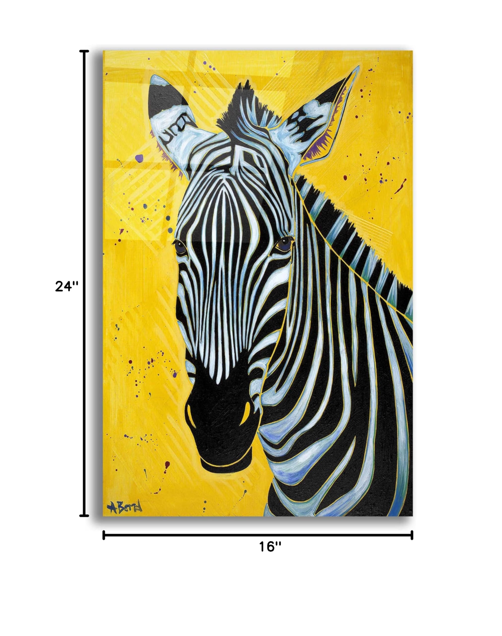 Angela Bond 'Zebra' Acrylic Glass Wall Art - 16x24 Inches Modern Animal Print Painting for Living Room, Bedroom & Office Decor