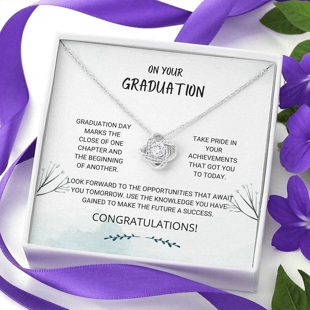 Personalized Jewelry Gift - 2024 Graduate Necklace with Love Knot Design - Custom Engraved Necklace for High School & College Graduates - Perfect Graduation Gift for Her, Senior Gift Idea for Women - Great for Commencement Ceremonies & Graduation Parties