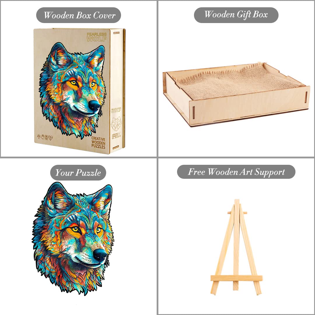 KAAYEE 300-Piece Wooden Wolf Puzzle - Animal Shaped Wood Jigsaw Puzzle with Gift Box (Wolf, Large) - Fun Educational Toy for Kids & Adults, Perfect for Family Game Night & Classroom Activities