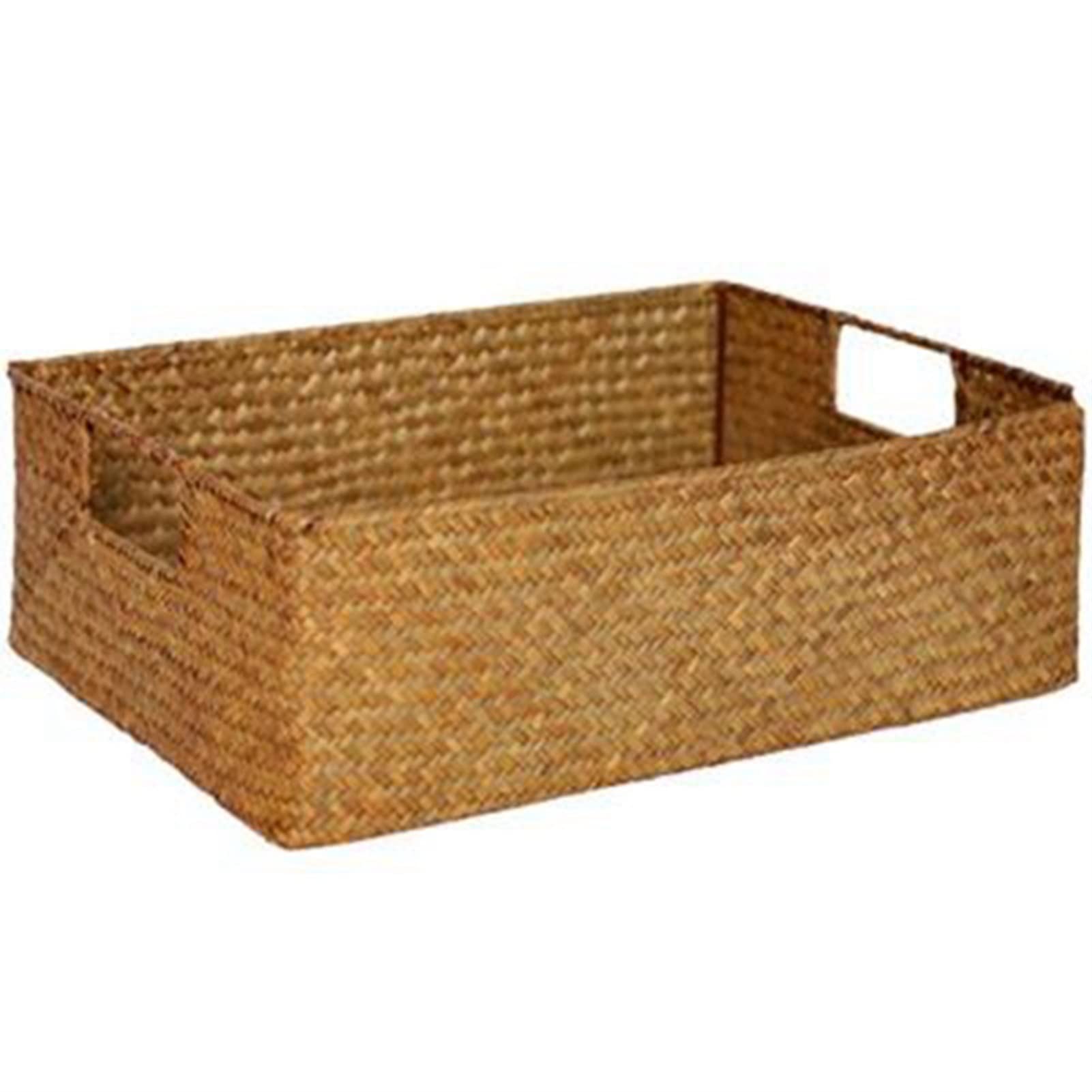 Handmade Seagrass Woven Storage Basket with Rattan Handle - Large Woven Organizer Box for Bedroom, Living Room Decor | Perfect for Blanket Storage, Toy Organization & Home Decor Accessories
