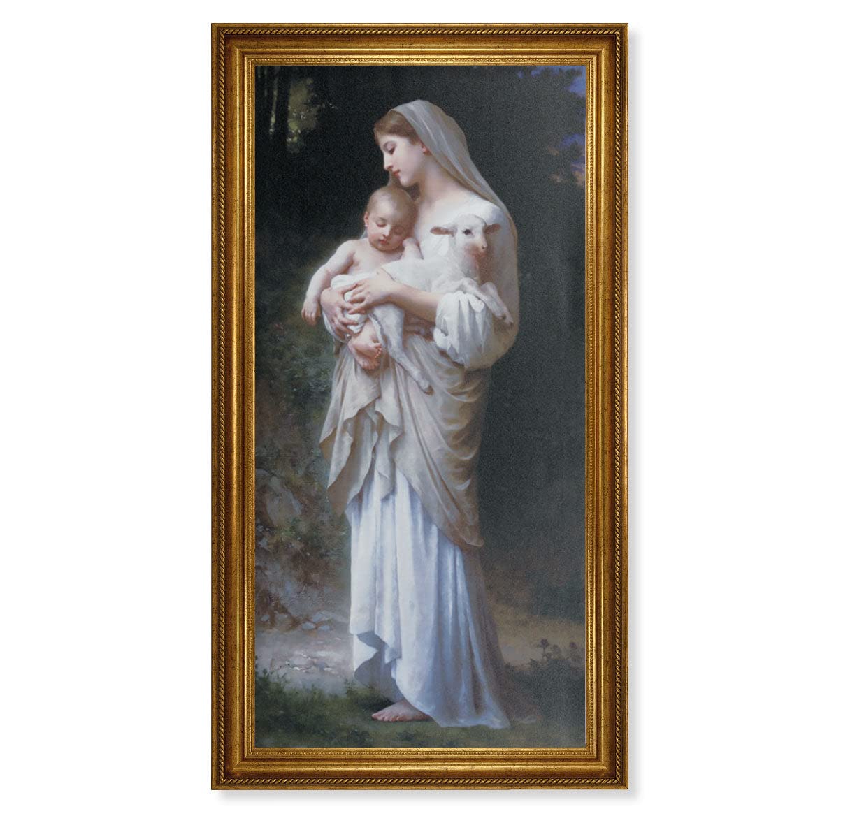 Divine Innocence Framed Wall Art - Extra Large Antique Gold Leaf Picture Frame with Roping Edge - Perfect for Living Room, Bedroom & Office Decor