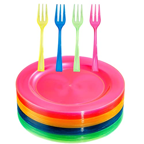 200pcs Neon Party Supplies Plates
