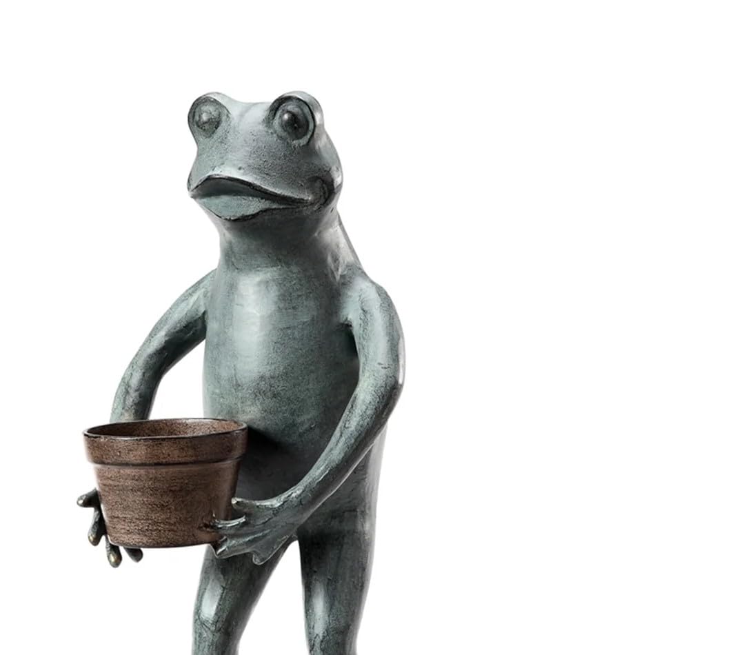 SPI Aluminum Garden Frog Planter Holder - Decorative Outdoor Flower Pot Stand for Patio, Lawn & Garden Decor - Perfect for Succulents, Herbs & Small Plants