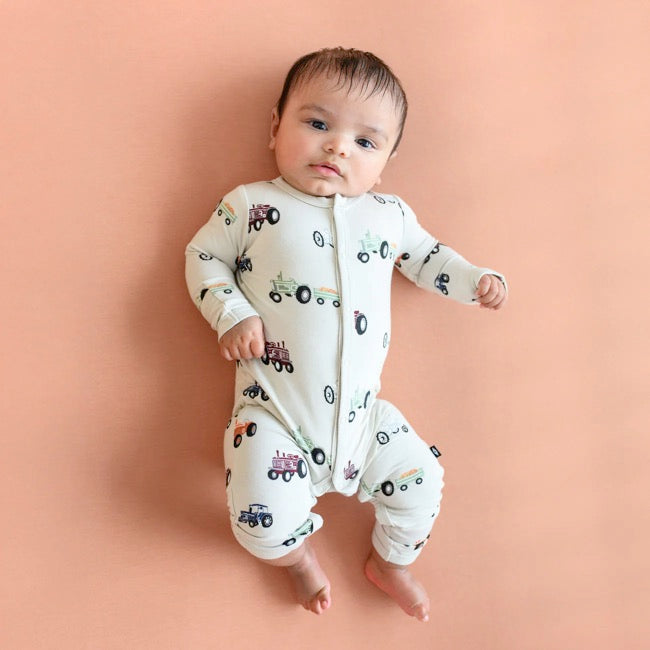 Kyte Baby Printed Snap Romper - Soft Cotton Baby Jumpsuit with Tractor Design | Perfect for Playtime, Daycare & Photo Shoots