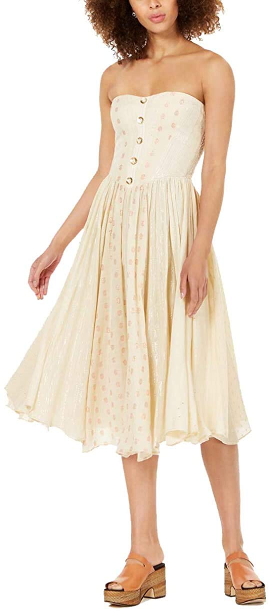 Free People Women's Amanda Midi Dress - Flowy Boho Style Ivory Sundress Size XS | Perfect for Beach Vacations, Summer Parties & Casual Outings