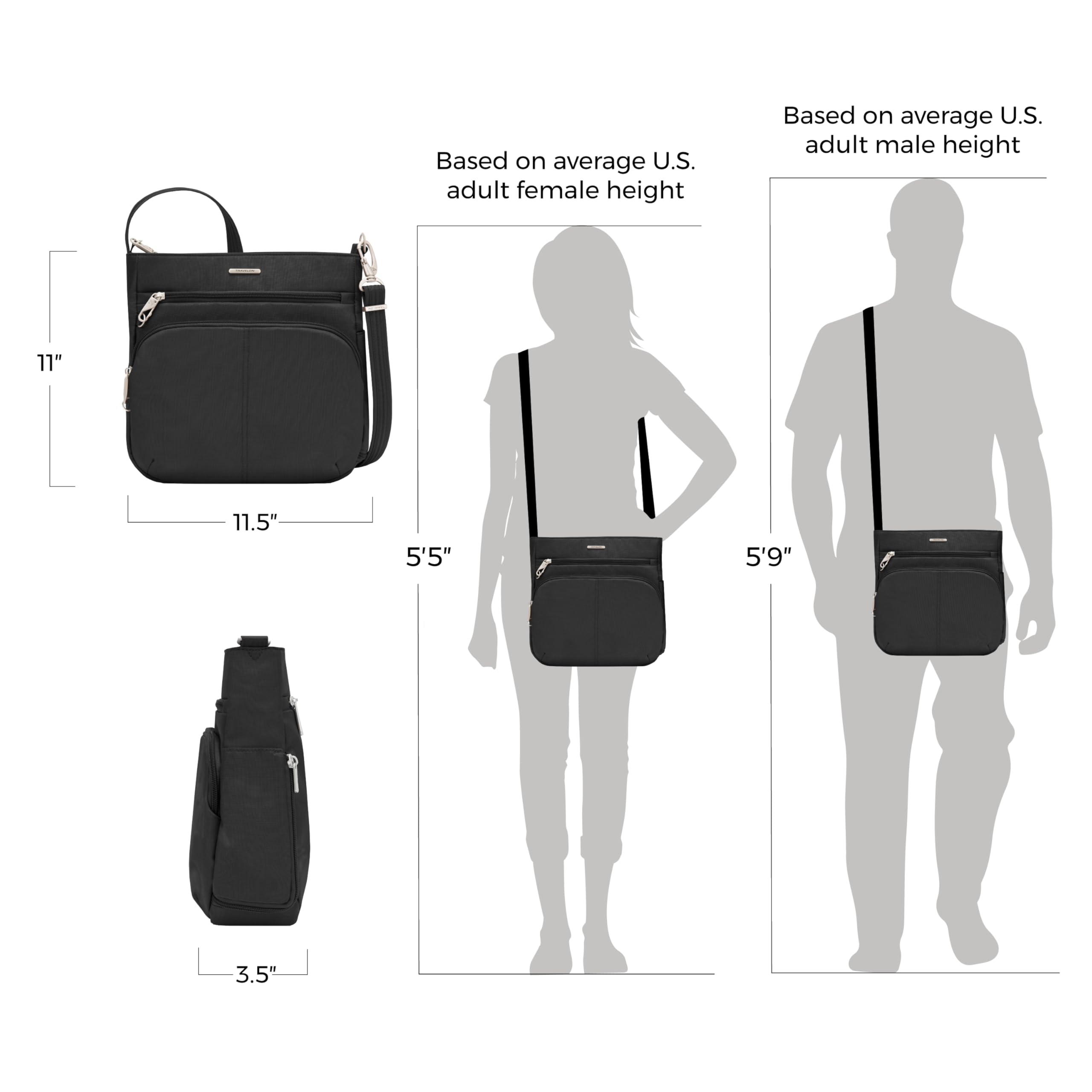 Travelon Anti-Theft Crossbody Bag for Women & Men - Secure RFID Blocking Purse for Travel, Commuting & Daily Use - Lightweight & Durable Nylon Design (Classic North/South Style)
