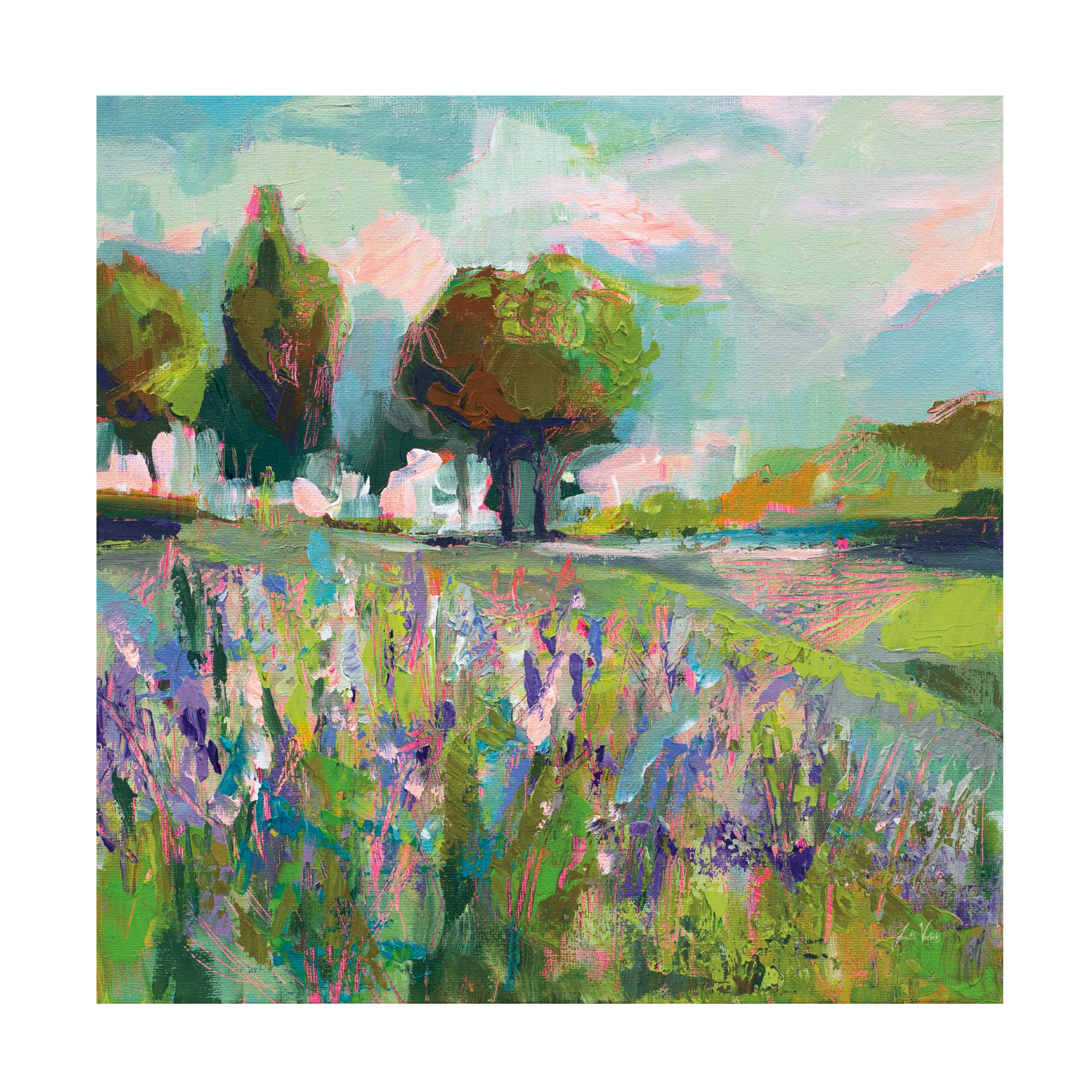 Trademark Fine Art 'Field of Flowers' by Jeanette Vertentes - 35x35 Inch Hand-Painted Canvas Wall Art - Perfect for Living Room, Bedroom & Office Decor
