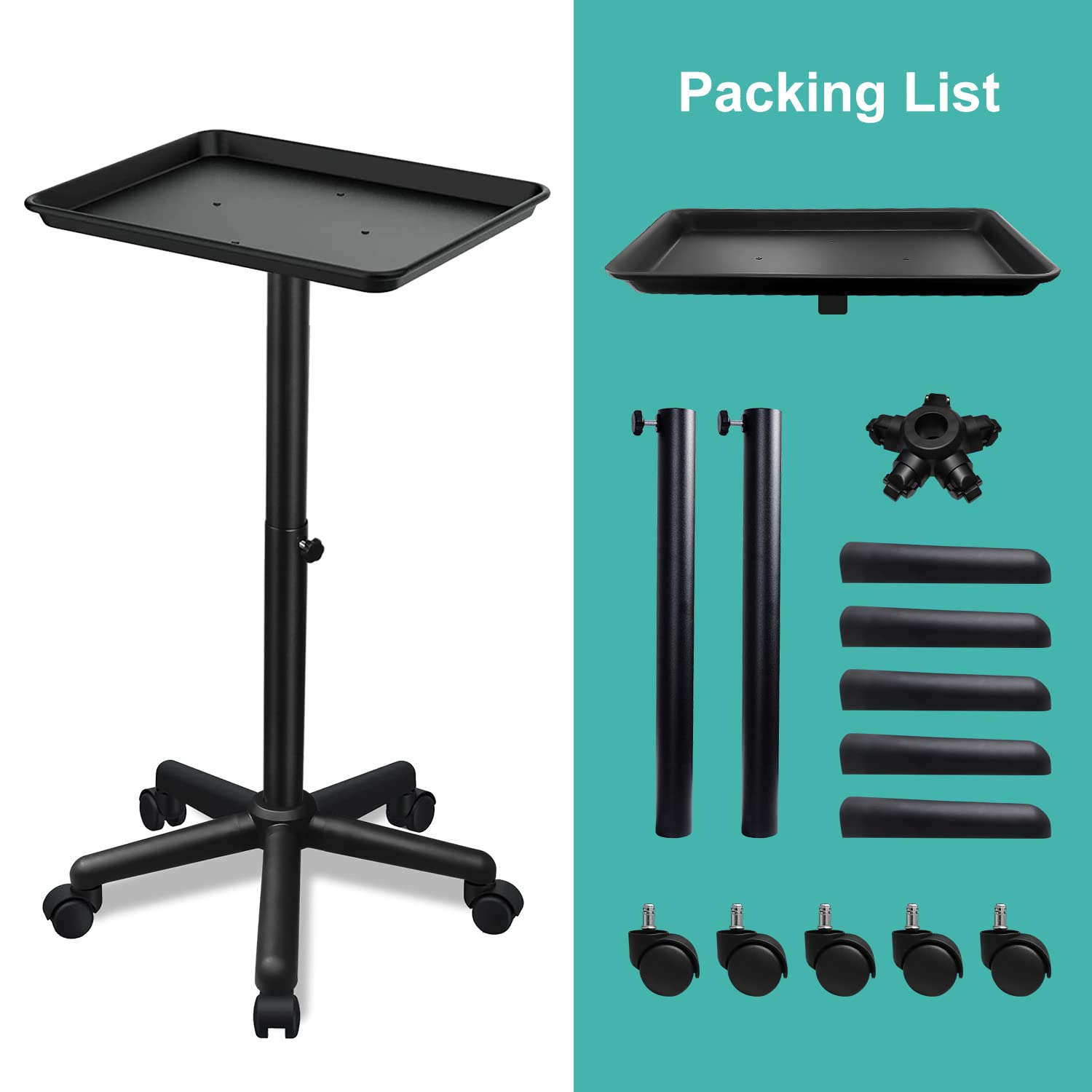 Professional Adjustable Aluminum Salon Tray Cart with Wheels - Portable Tattoo & Beauty Supply Organizer for Salon, Spa, Barber Shop & Mobile Services