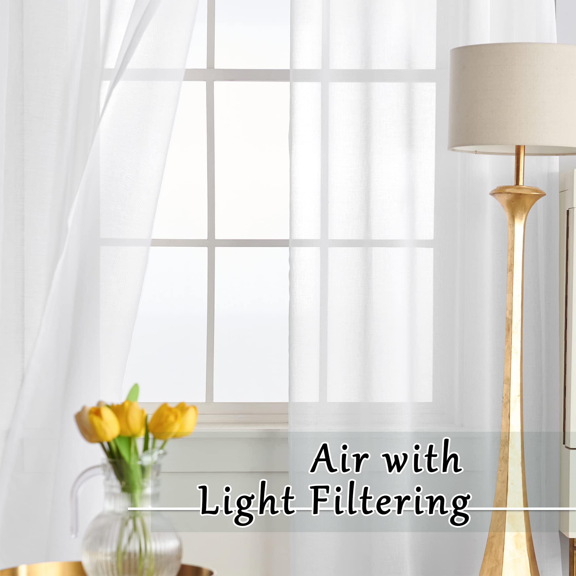 MAIHER Extra Long Sheer Voile Curtains with Grommet Top - 14ft Length for High Ceiling Living Room & 2 Story Windows - 50