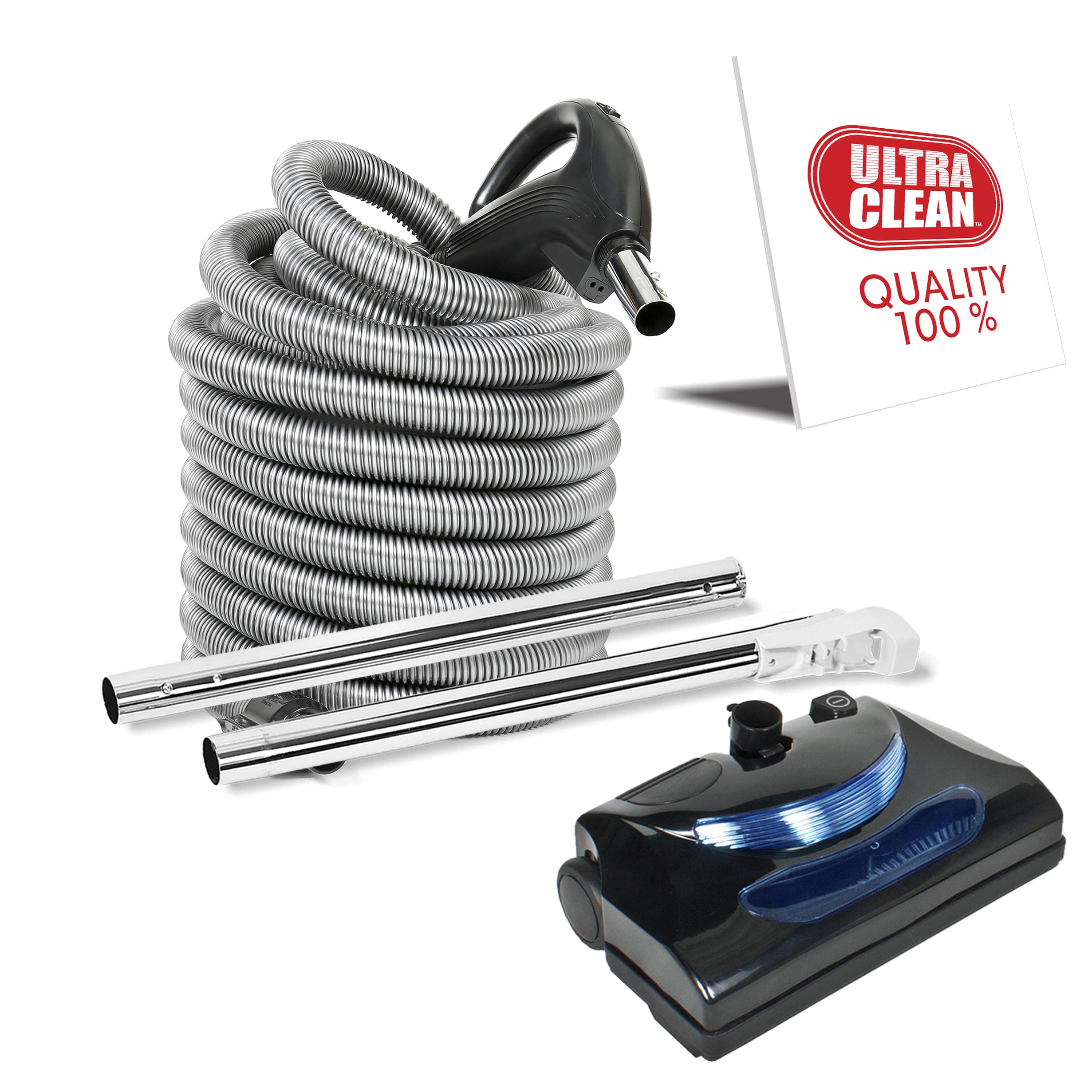 Plastiflex 30ft Central Vacuum Hose with Blackhawk Electric Powerhead Kit - Compatible with Nutone, Beam, Eureka - Ideal for Whole House Cleaning & Hard-to-Reach Areas