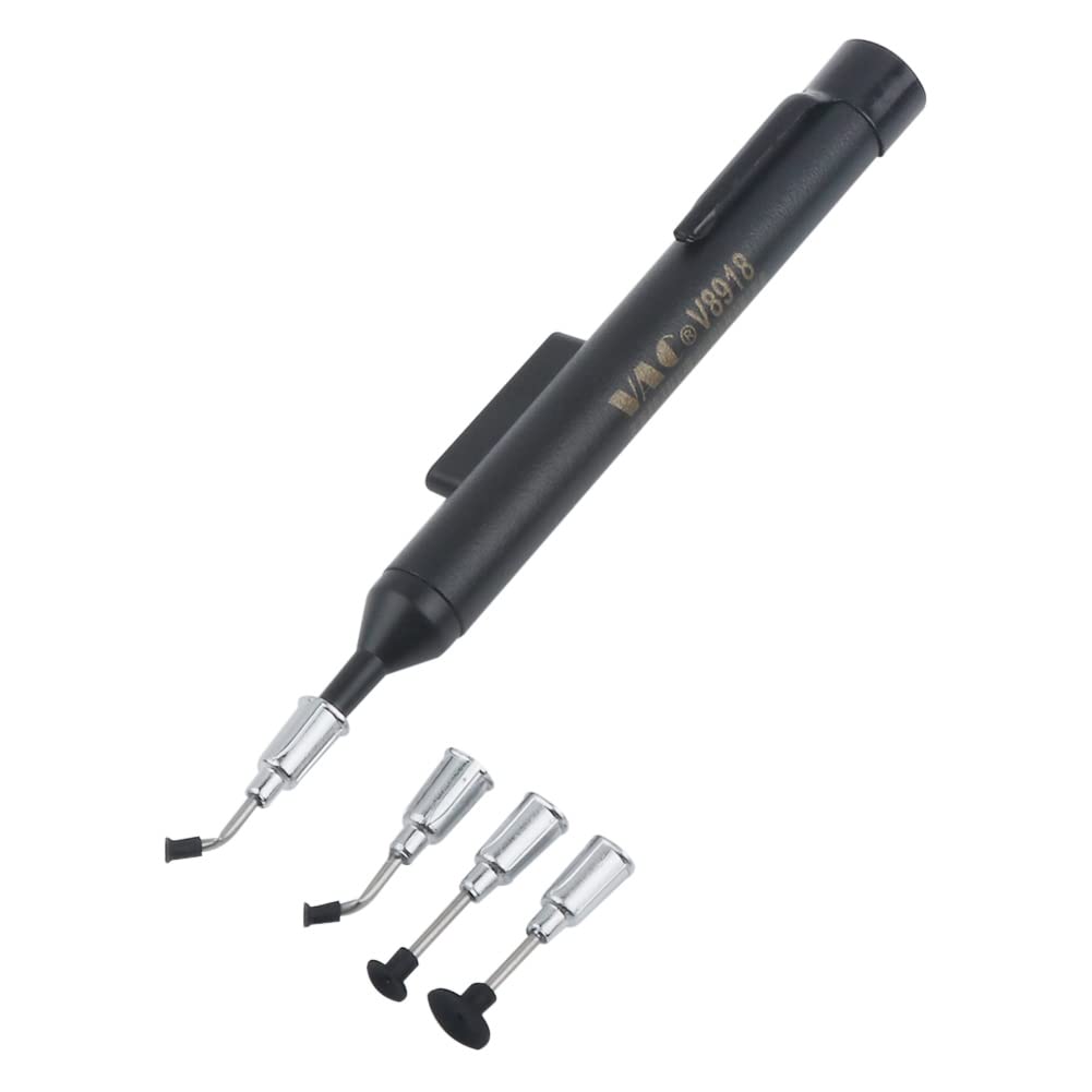 Anti Static Vacuum Sucking Pen with 4 Replaceable Suction Heads - Precision IC Chip SMD SMT Pickup Tool for Electronics Repair and PCB Assembly | ESD Safe Component Handling for Circuit Board Work