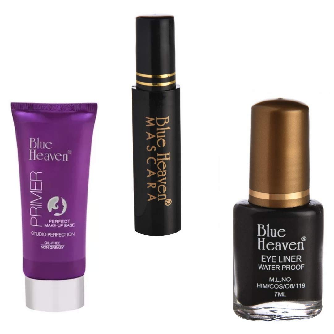 Blue Heaven Primer, Eyeliner & Mascara Set - 3-in-1 Makeup Kit for Flawless Eyes | Perfect for Everyday Wear, Party & Special Occasions