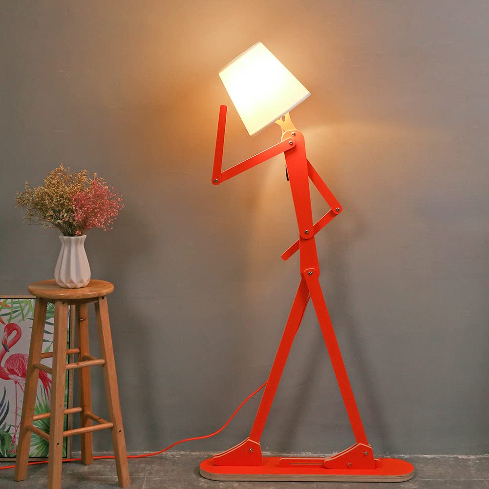 Stylish Wooden Floor Lamp with Swing Arm - Tall Decorative Standing Light for Living Room, Bedroom, Office & Farmhouse - Energy Efficient LED Bulb Included (Orange) - Perfect Reading Lamp & Cozy Home Decor Gift Idea