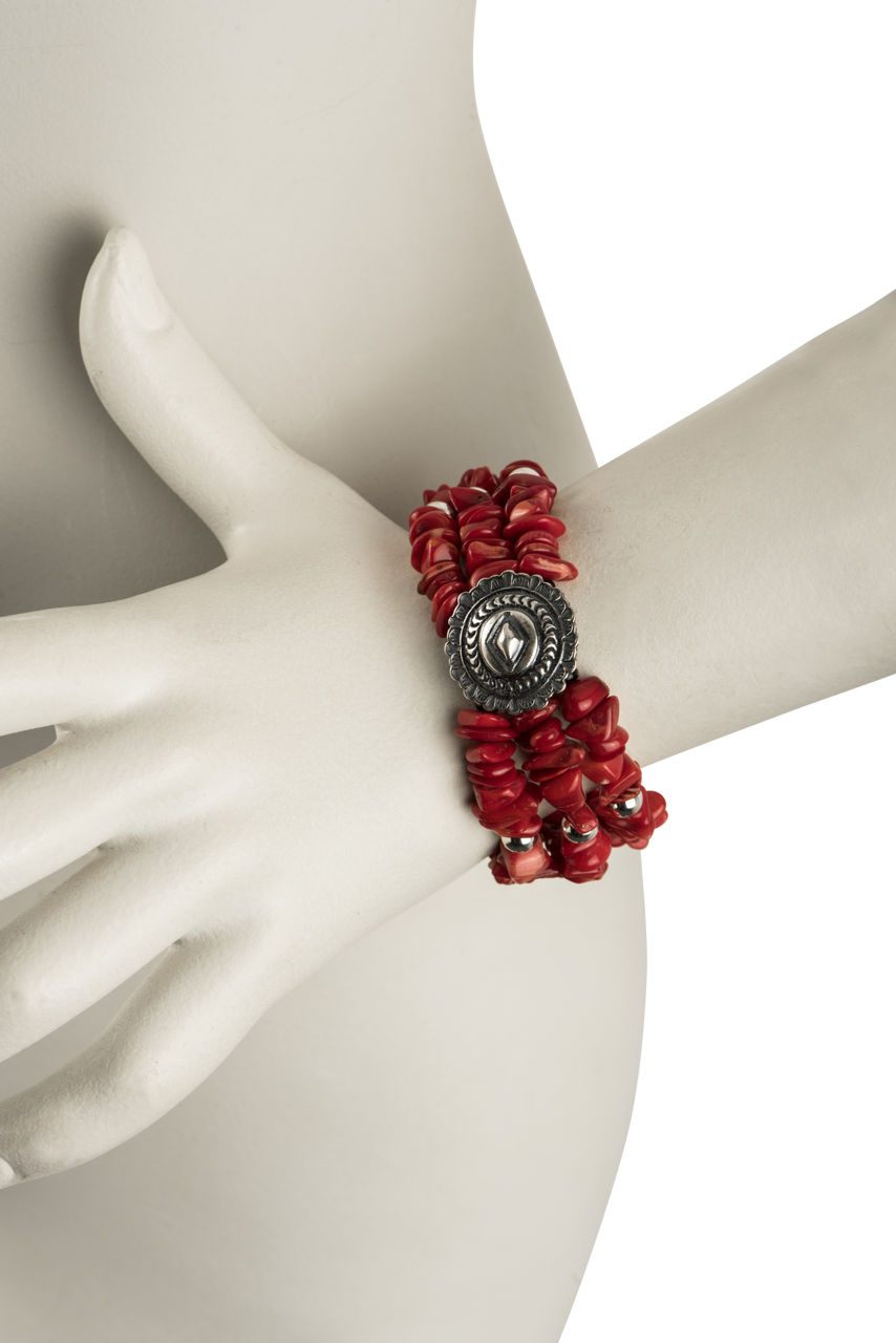 Paige Wallace Concho Coral Chip Bracelet - Handmade Southwest Style Jewelry for Women | Boho Chic Accessories for Casual Wear, Festivals & Layering