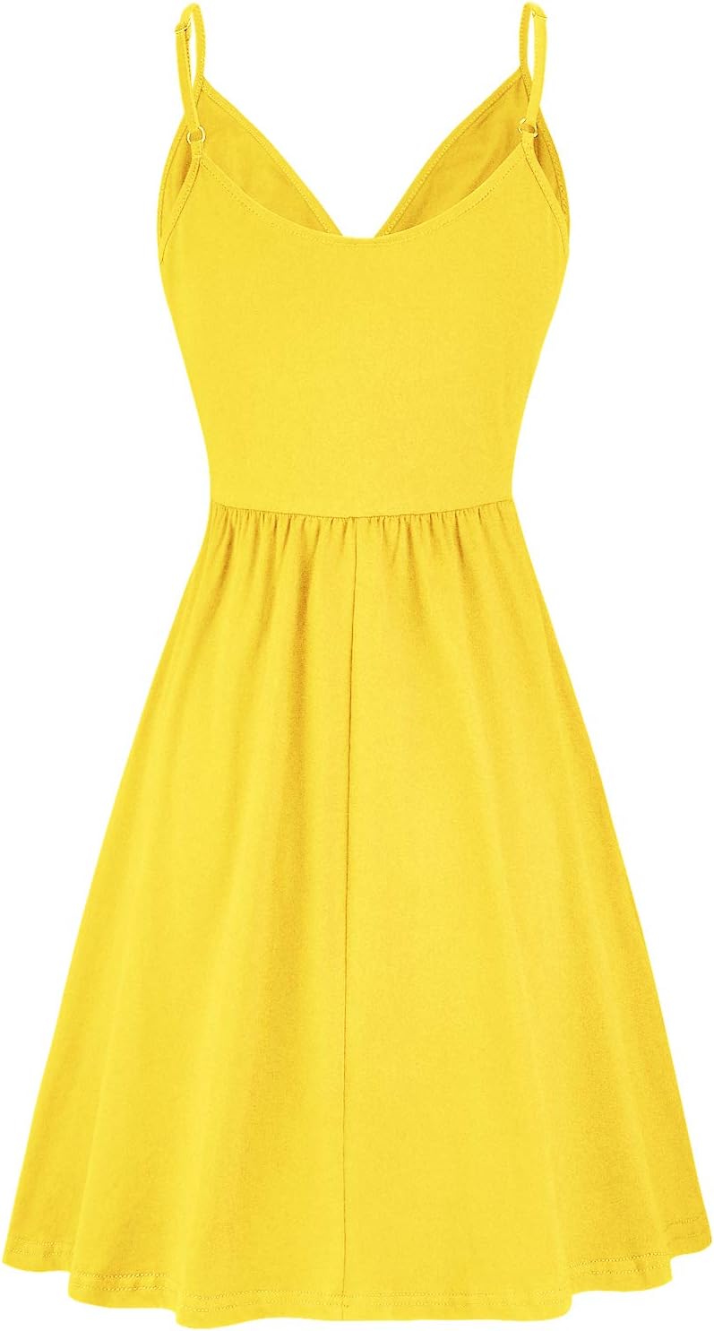 Elegant V-Neck Spaghetti Strap Casual Dress with Pockets - Perfect for Summer Outings, Beach Vacations & Date Nights