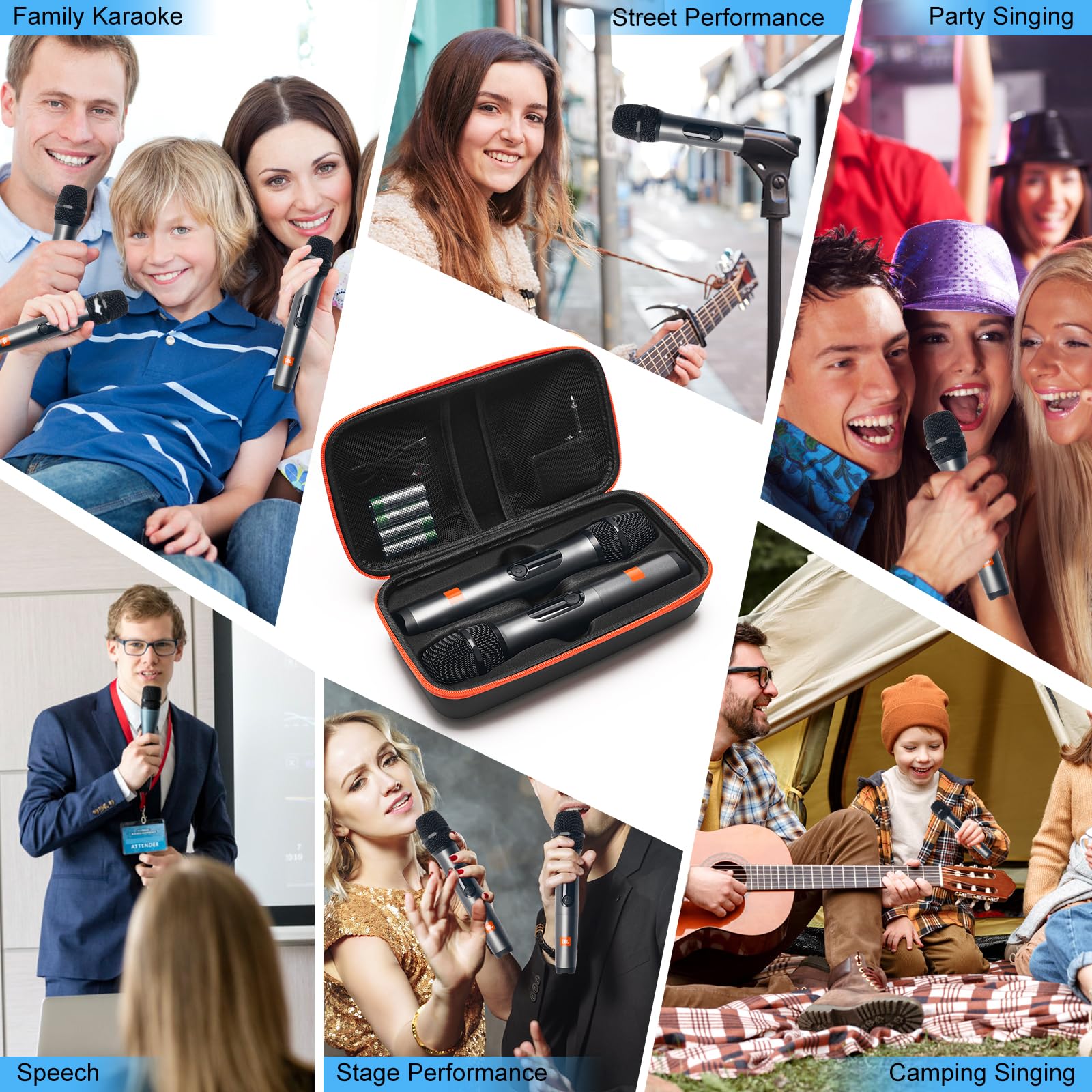 JBL Wireless Microphone Case for 2 - Durable EVA Travel Mic Storage for Party, Karaoke & Events - Holds Handheld Mics, Receivers, Cables & AA Batteries - Perfect for DJs, Performers & Traveling Musicians