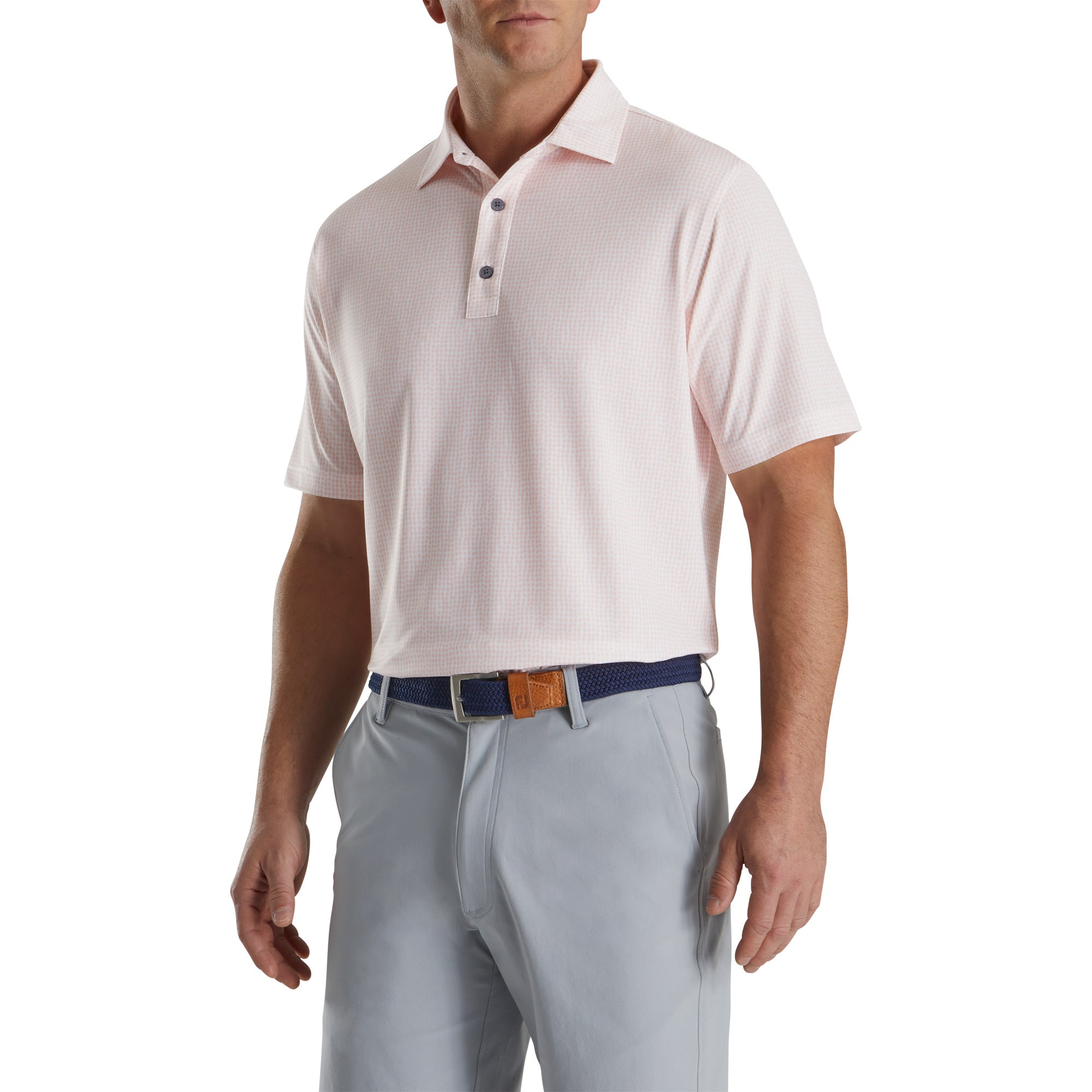 FootJoy Men's Bead Chain Print Lisle Pink Golf Polo Shirt - Breathable & Moisture-Wicking for Comfortable Golfing & Casual Wear