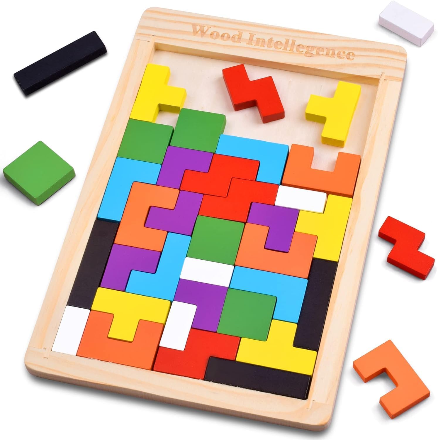 RIVOM 40pcs Wooden Intelligence Puzzle - Brain Teaser Games & Educational Building Blocks for Kids Ages 3-8 | Perfect STEM Learning Toy for Preschool & Classroom Activities