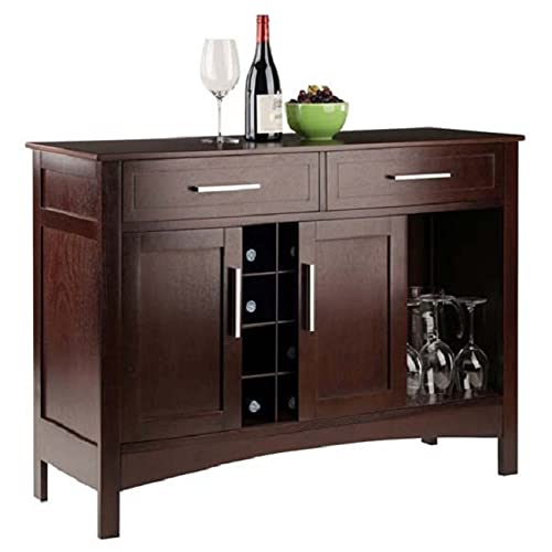 43.50” Cappuccino Brown Buffet Cabinet - Stylish Sideboard for Dining Room, Living Room & Entryway Storage - Solid Wood Kitchen Buffet with Shelves & Drawers