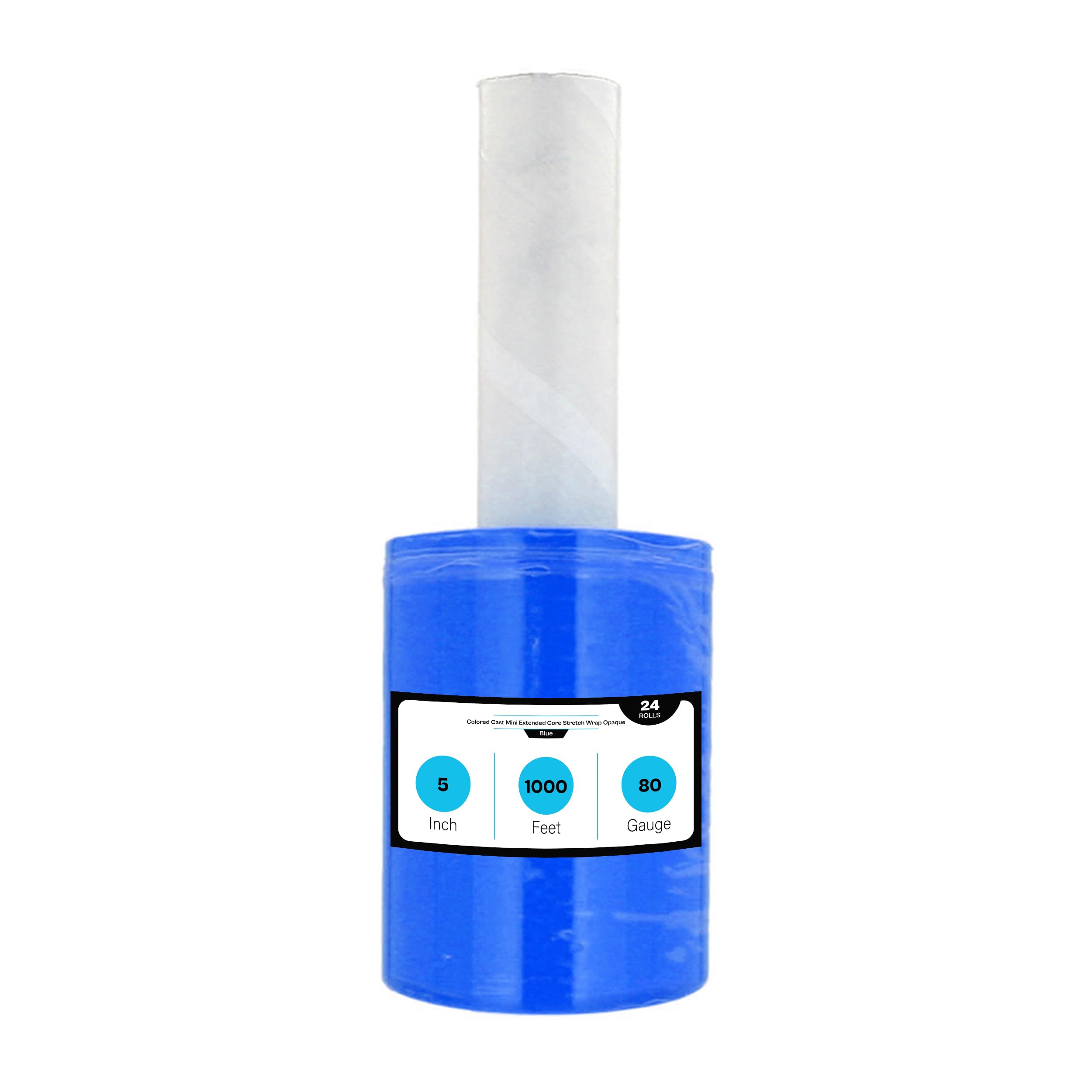 MMBM Blue Stretch Wrap with Extended Core Handle - 5 Inch x 1000 Feet, 24 Pack, 80 Gauge Mini Shrink Film for Pallet Moving & Packing | Heavy-Duty Industrial Packaging, Warehouse Shipping, Moving Supplies, Storage Protection