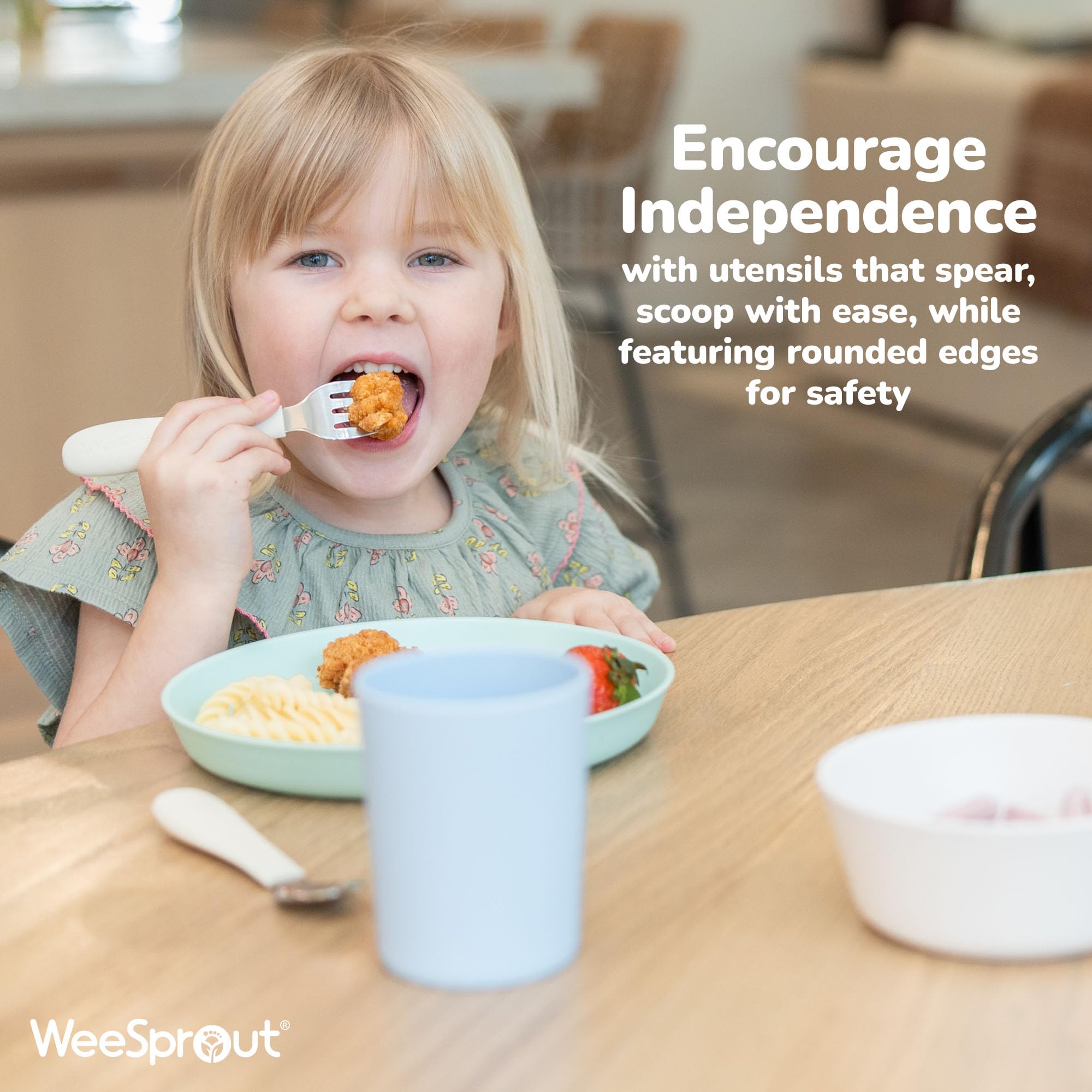 WeeSprout Toddler Utensil Set - 3 Stainless Steel Forks & 3 Spoons with Soft Silicone Handles | 18/8 Food Grade Safe | Easy-Grip Design for Self Feeding | Baby & Kids Friendly | Gentle on Gums | Dishwasher Safe | Perfect for Home, Daycare & Travel Meals