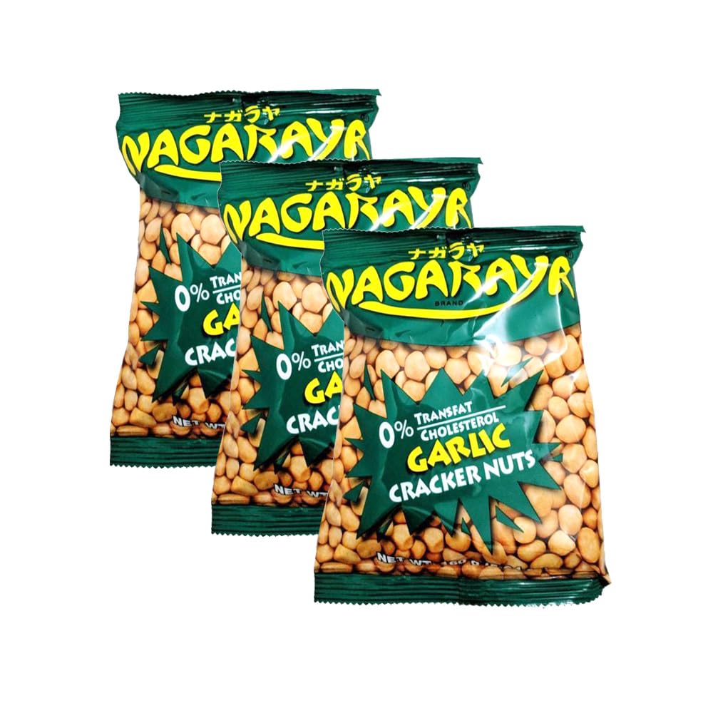Nagaraya Garlic Flavor Cracker Nuts - Crunchy Snack, 5.6oz (Pack of 3) - Perfect for Parties, Movie Nights & On-the-Go Snacking