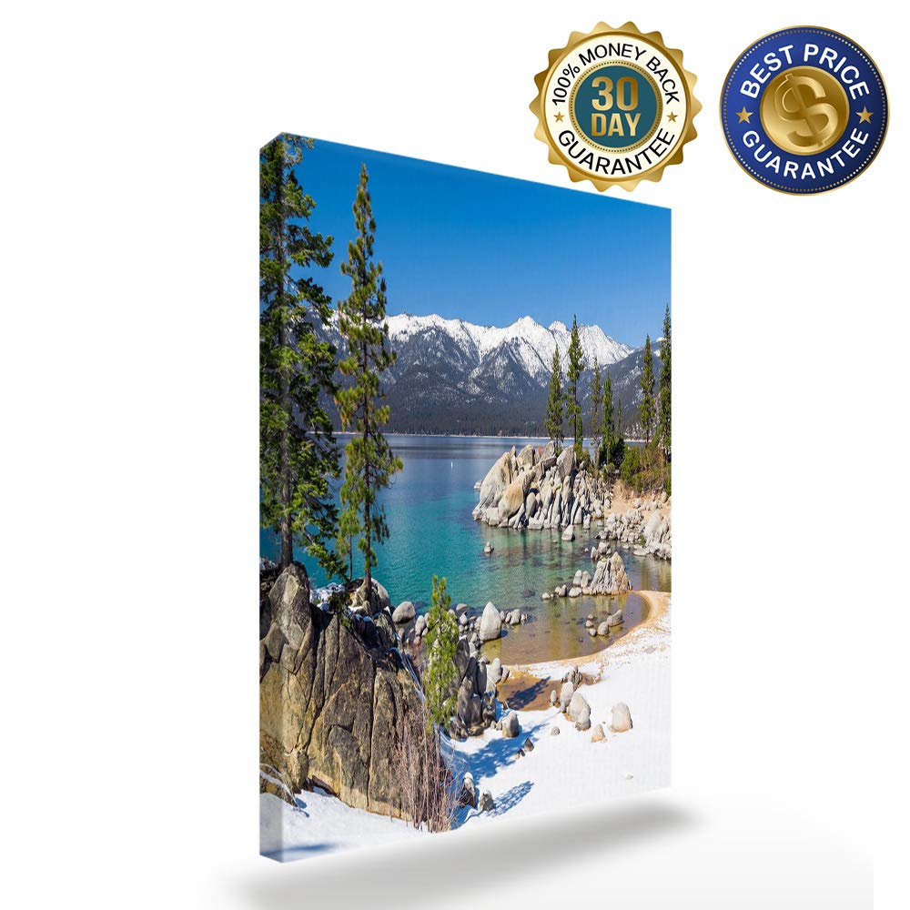 Lake Tahoe Scenery Canvas Wall Art - Framed Abstract Painting Print for Bedroom, Bathroom & Kitchen Decor - Ready to Hang Gift (36x24 inches) - Perfect for Home, Office & Vacation Rental Wall Decor