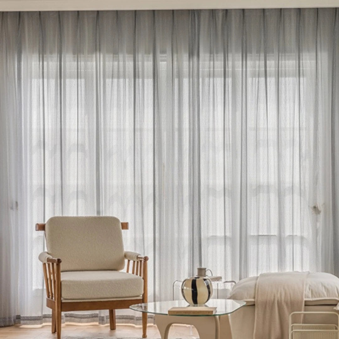 Sheila Modern Polyester Herringbone Custom Sheer Curtains for Living Room & Bedroom - Light Filtering Window Drapes with Premium Textured Fabric