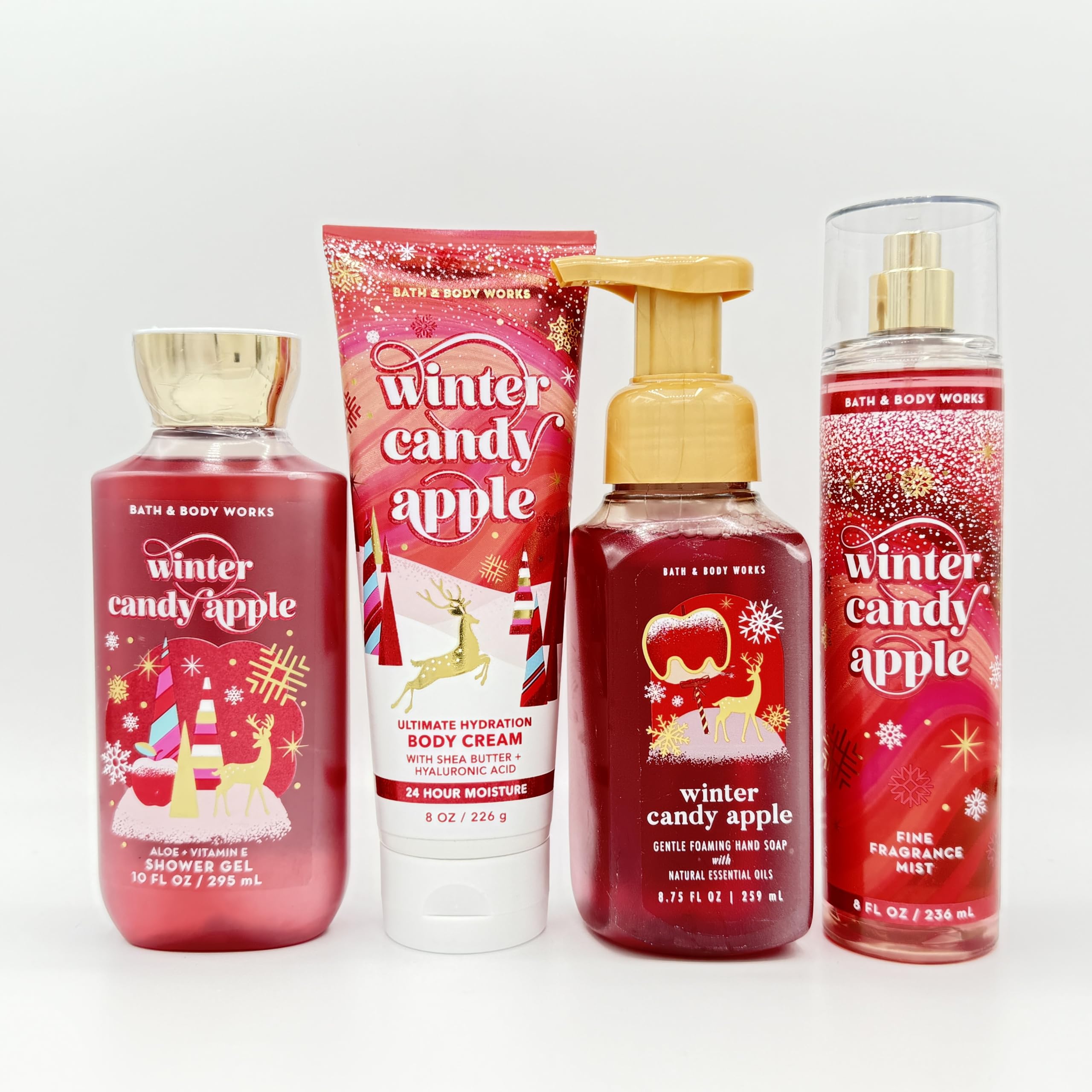 Winter Candy Apple 4-Piece Bath & Body Gift Set - Shower Gel, Hydrating Body Lotion, Foaming Hand Soap & Fragrance Mist | Perfect for Holiday Gifts, Self-Care Pampering & Cozy Winter Evenings