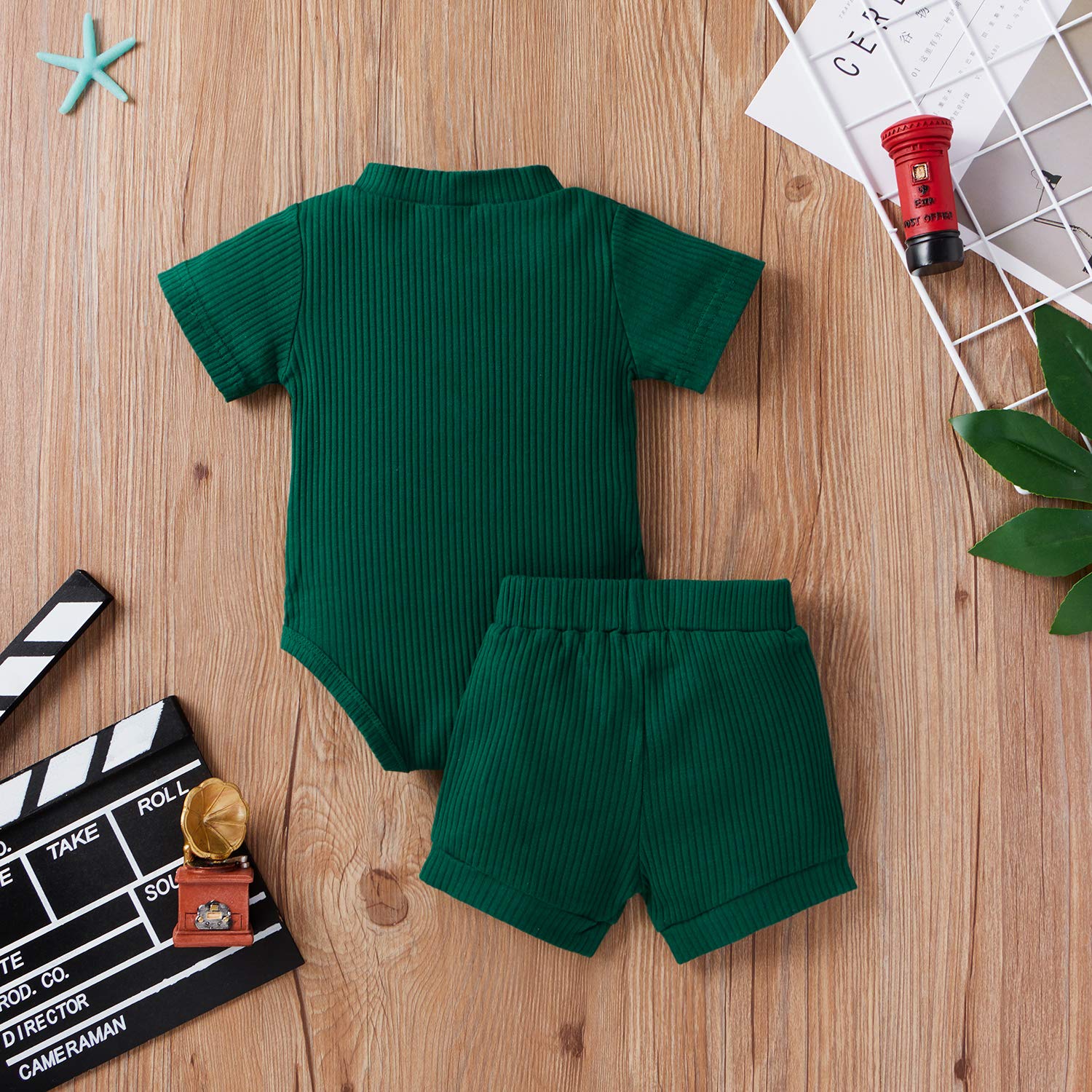 Meiweileya Newborn Baby Boy & Girl Clothes - Solid Ribbed Short Sleeve Romper & Shorts Set | Summer Outfits for Infants | Perfect for Playtime, Beach & Family Photos