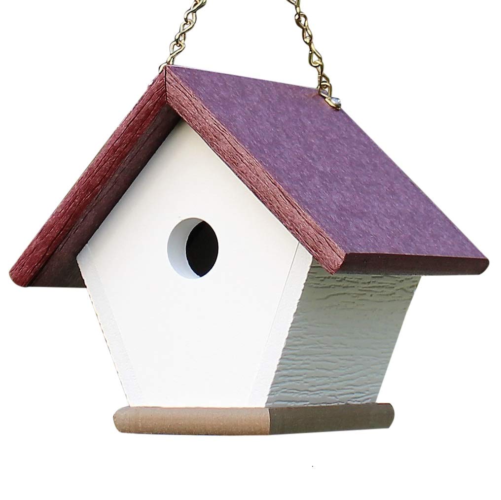 HomePro Garden Hanging Wren House - Durable Cherry-Colored Poly Lumber Birdhouse for Outdoor Use - Perfect for Backyard, Patio & Garden Decoration to Attract Wild Birds